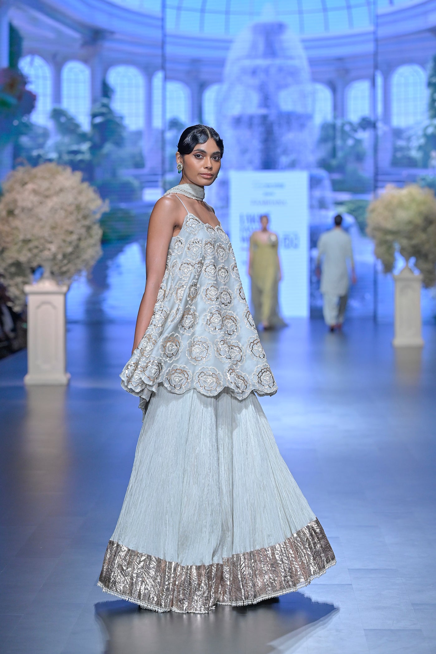 Ice Blue Embellished Kurta Sharara Set