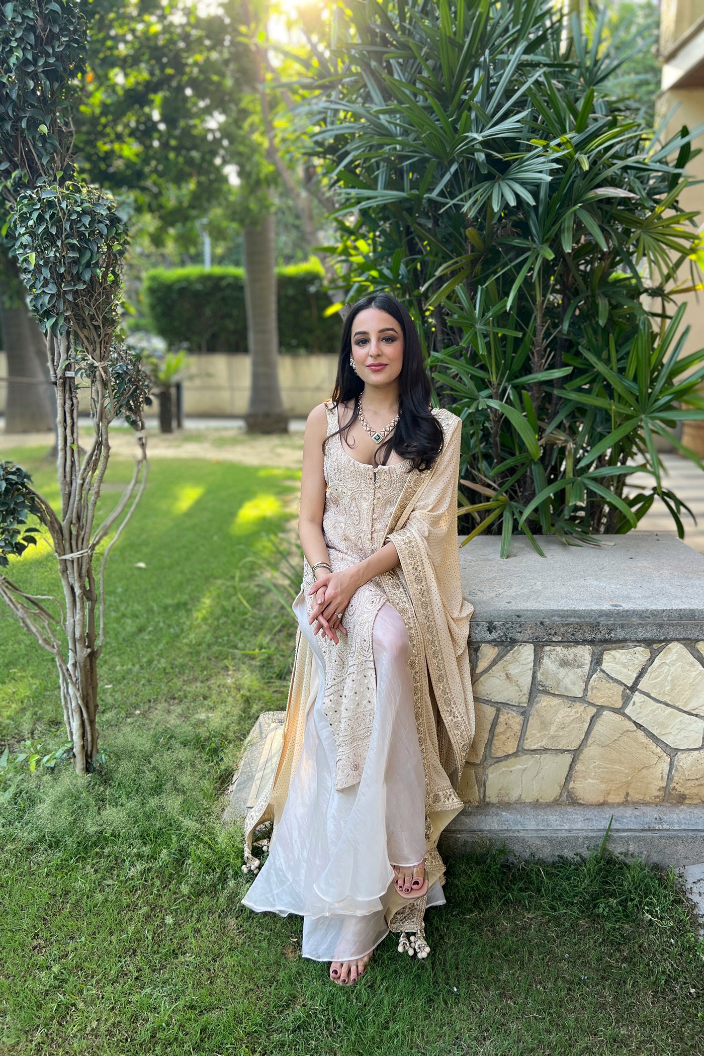 Ivory Embroidered Kurta Sharara Set