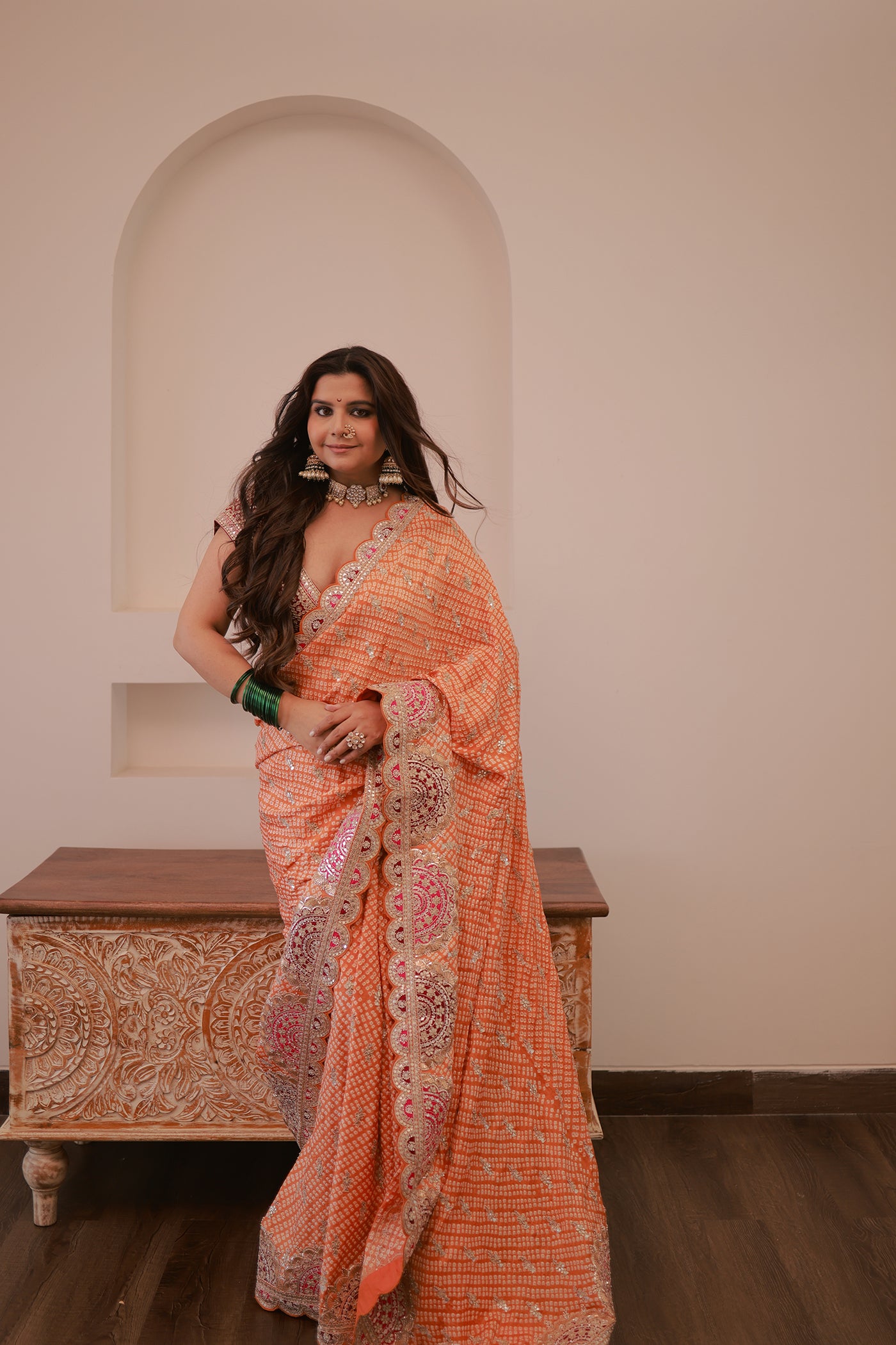 Orange Gajji Silk Bandhani Saree Set