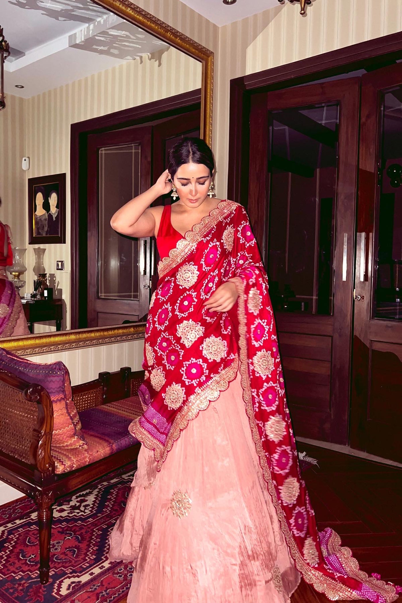 Onion Pink Crushed Lehenga Set