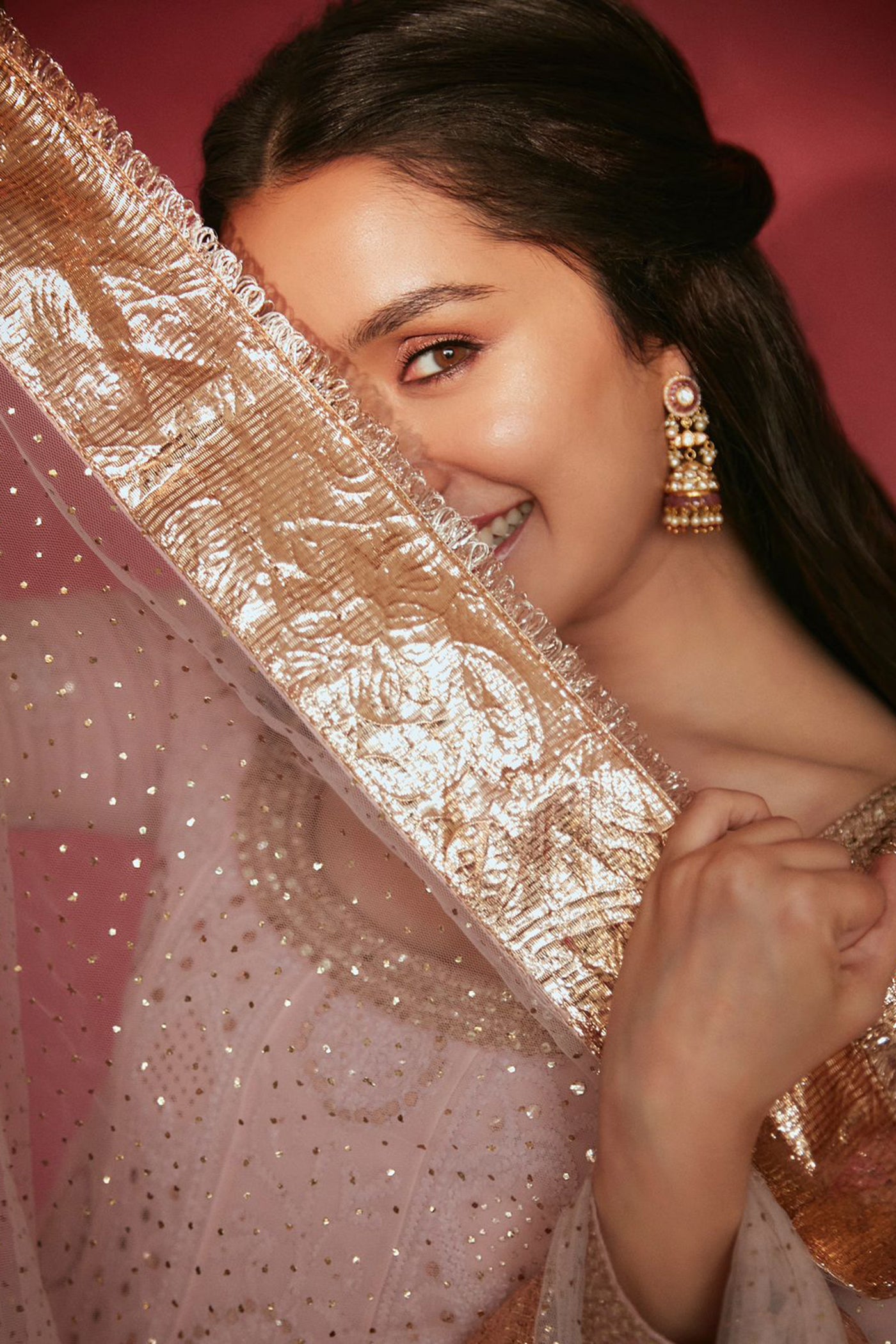 Blush Pink Chikan anarkali Set with net mukaish Dupatta