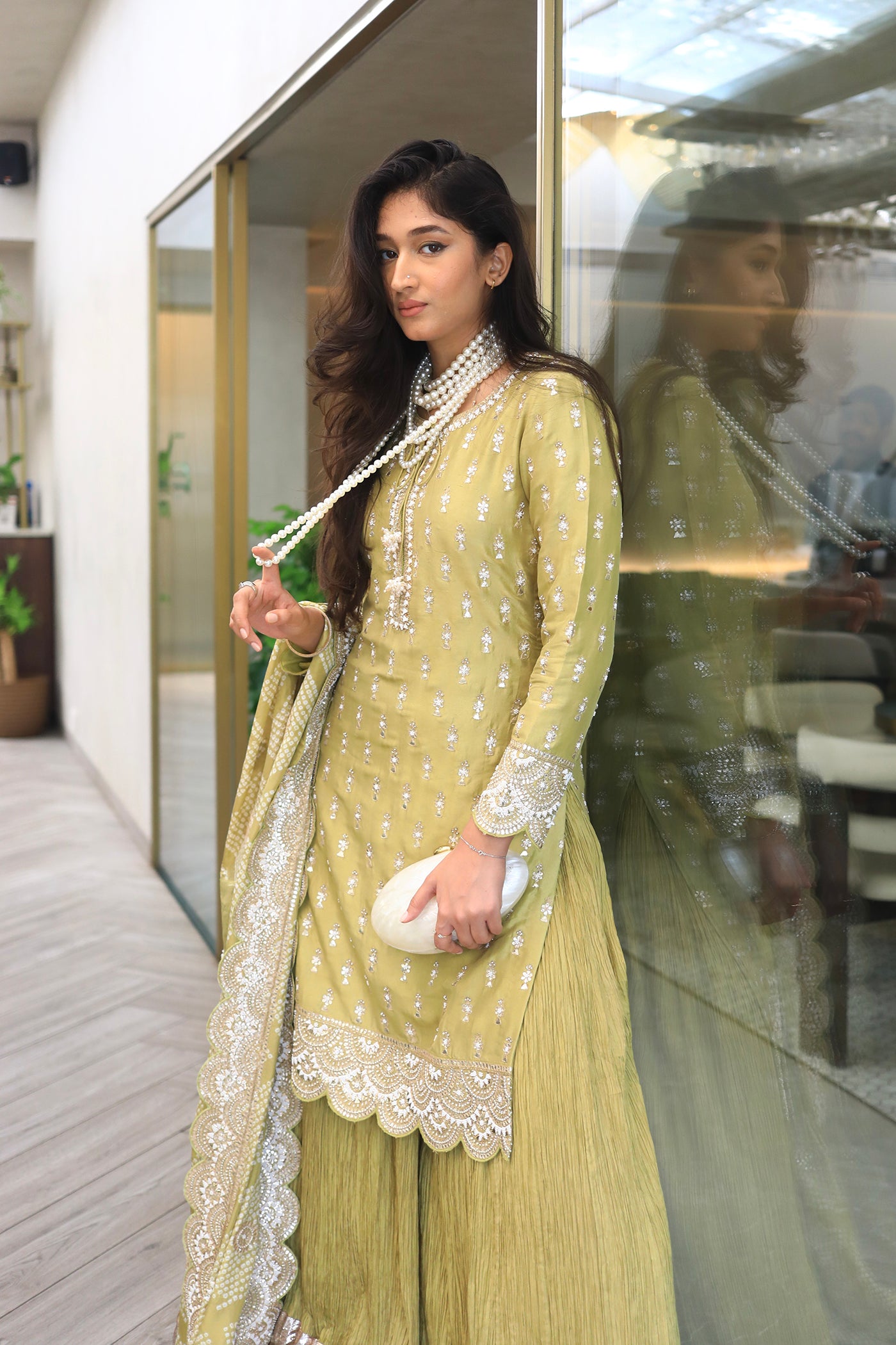 Green Dupion Silk Kurta With Crushed Lampi Border Sharara Set