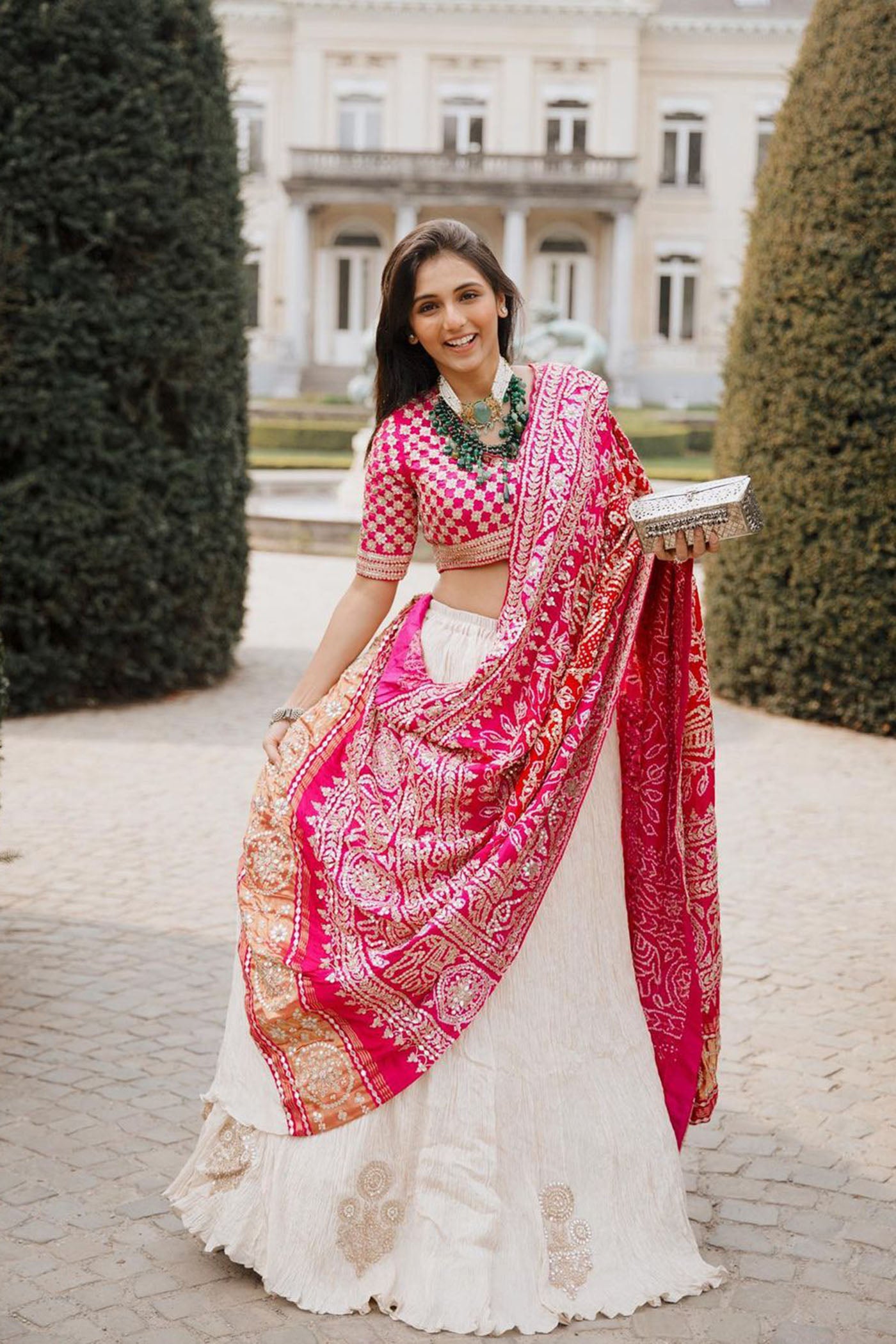 Ivory crushed Lehenga set