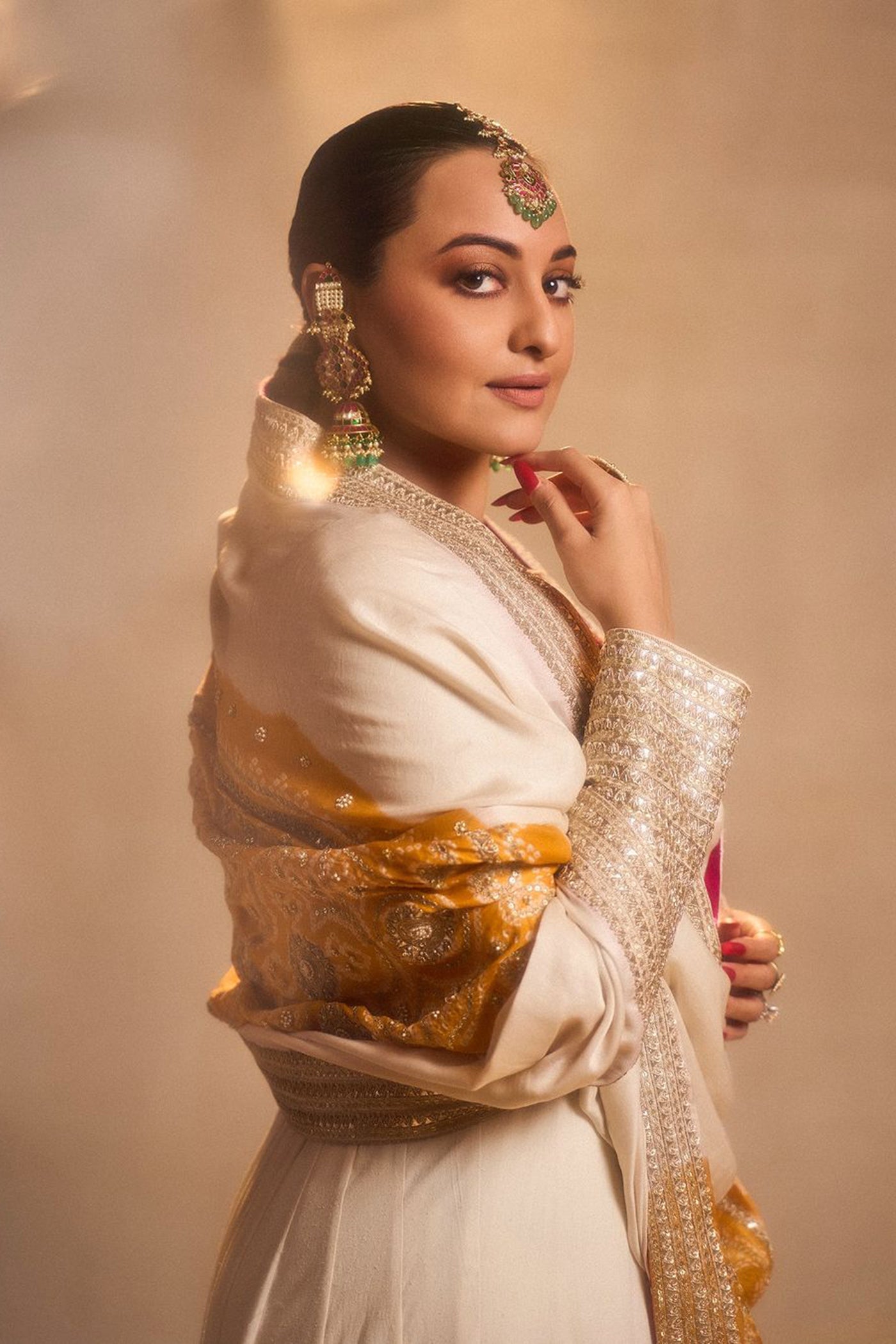 Ivory Moonga Silk Anarkali Set