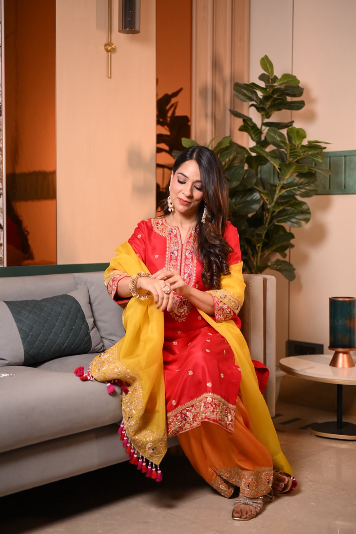 RIVA DHAWAN IN RED ORANGE KURTA SET