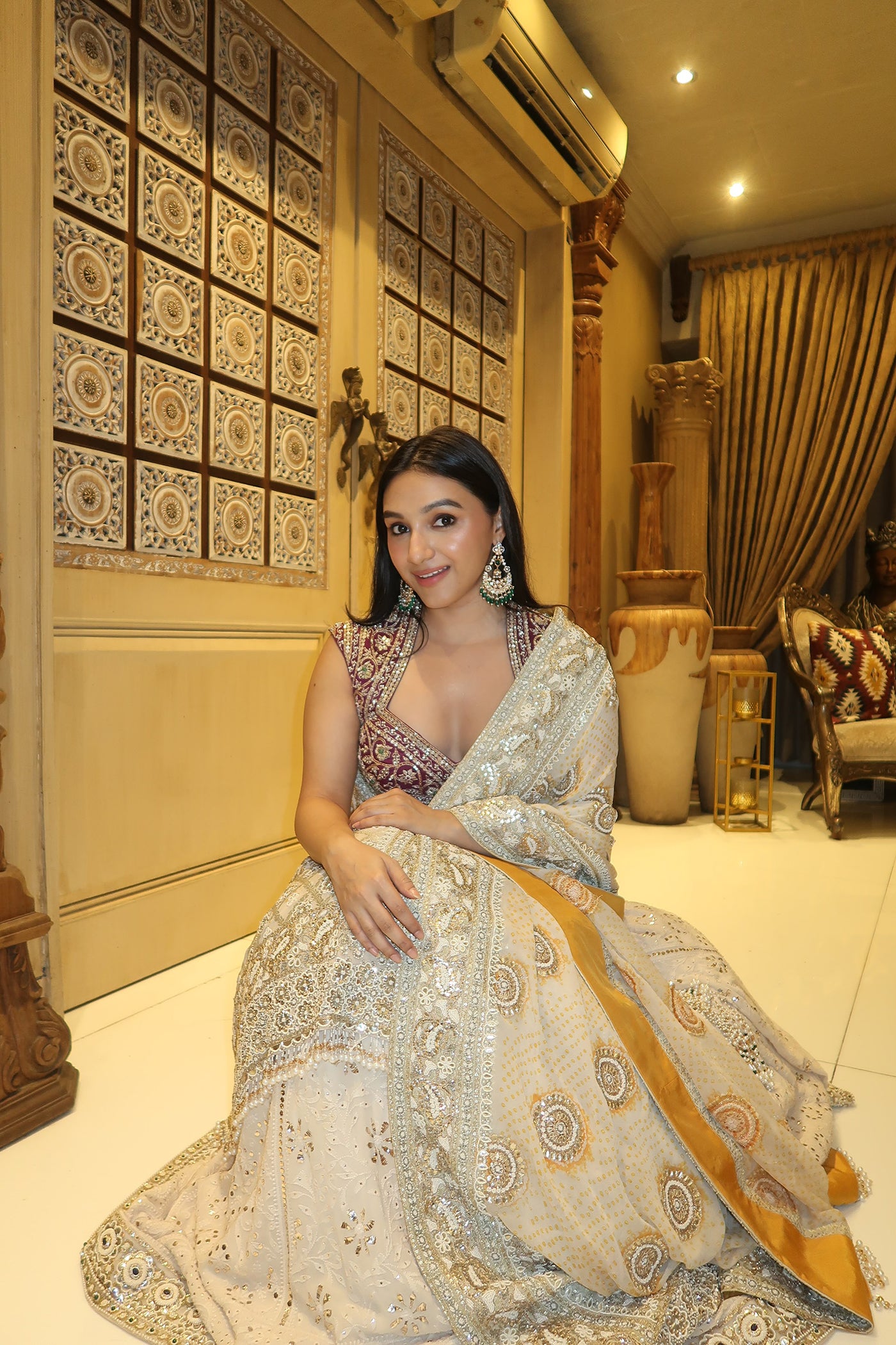 TANISHA IN Ivory Chikankari Lehenga with Ivory Bandhani Dupatta