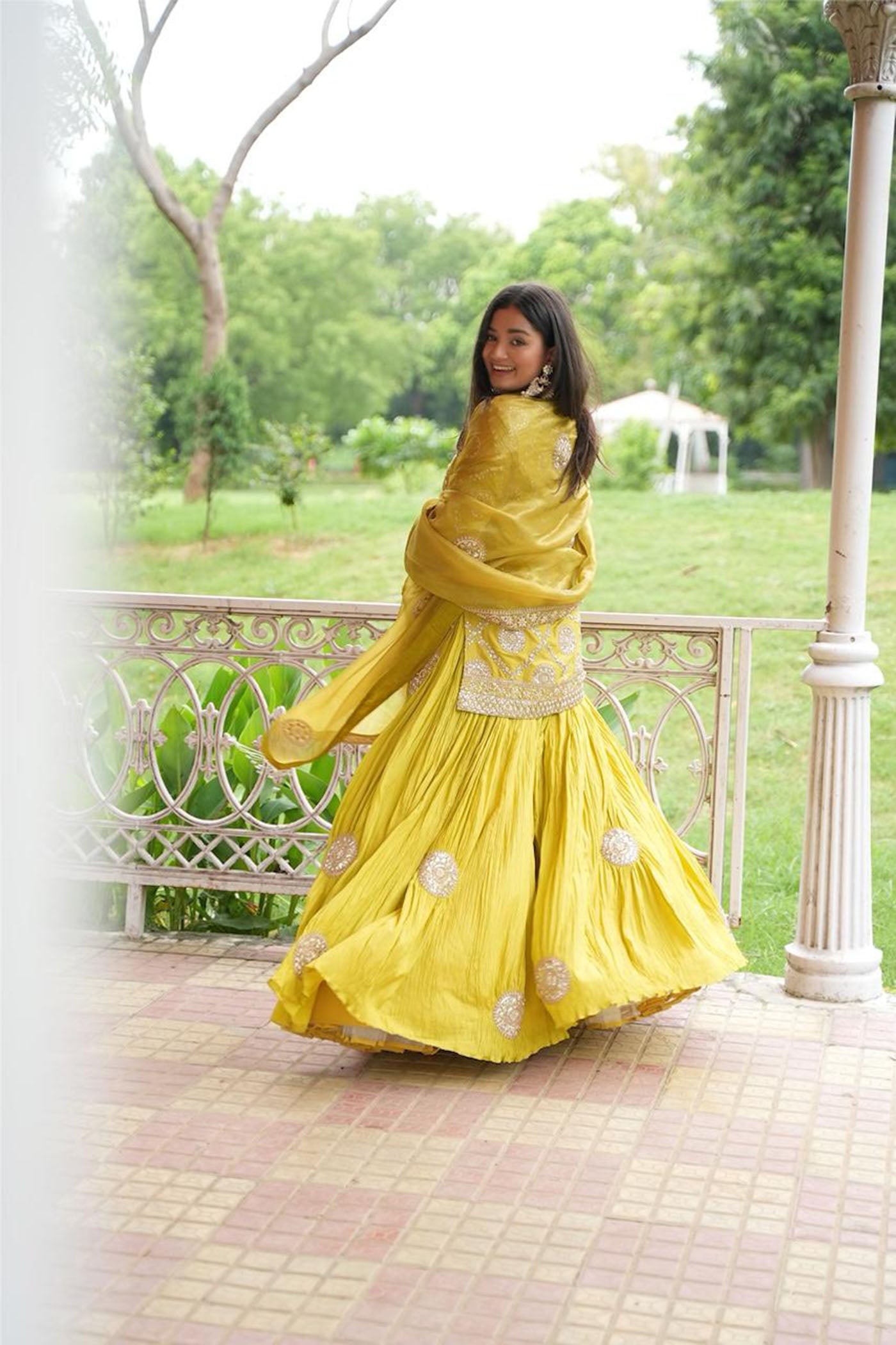 Green Crushed Sharara Set