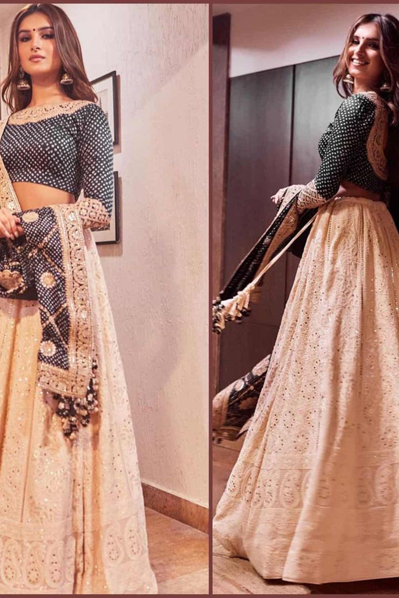 Black and Ivory Chikan Lehenga Set