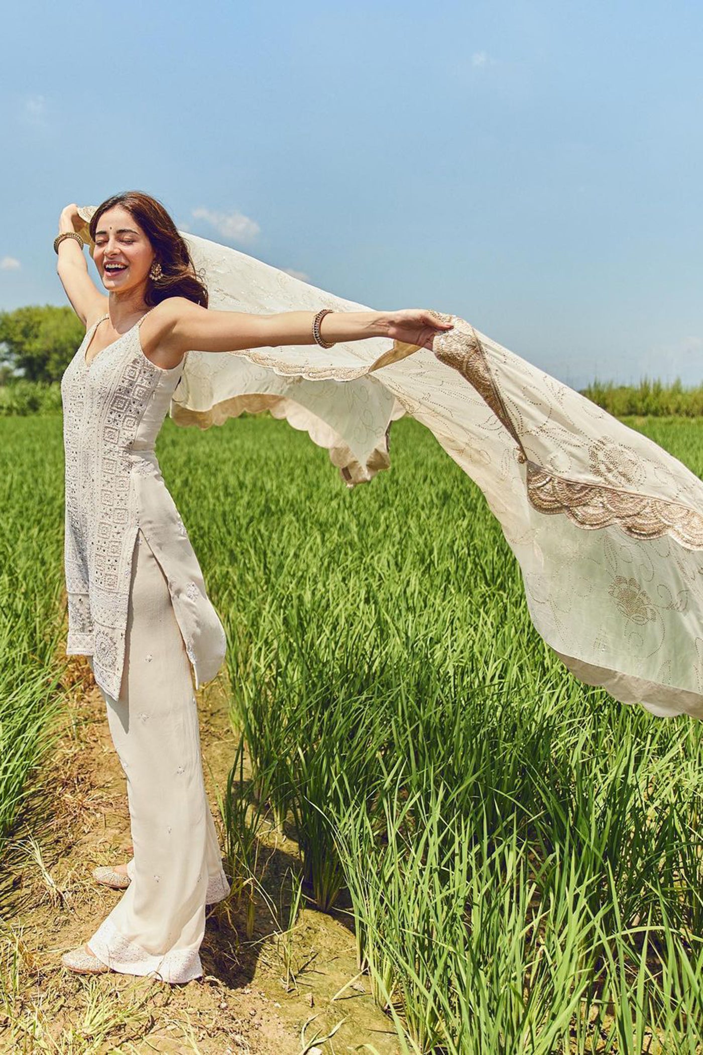 Ivory Chikan Spaghetti Kurta Sharara Set