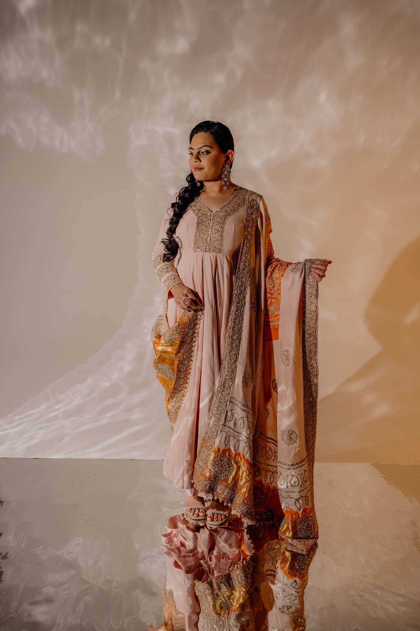 Peach Embroidered Anarkali Set