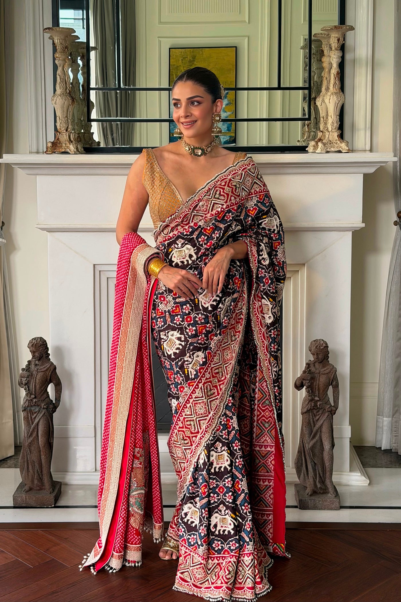 NAGAR SISTERS IN Navy Blue Patola Heritage Saree Set