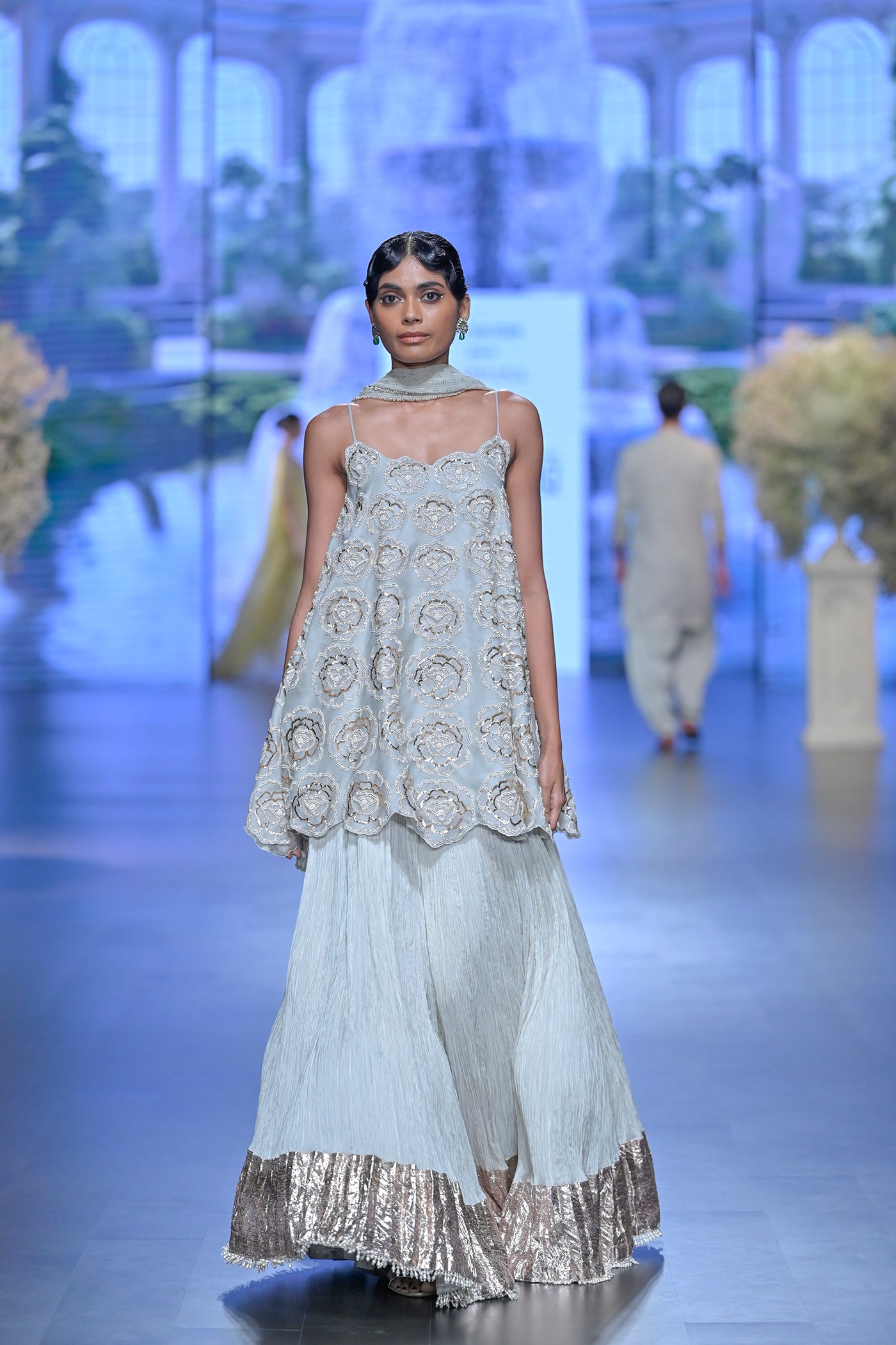 Ice Blue Embellished Kurta Sharara Set