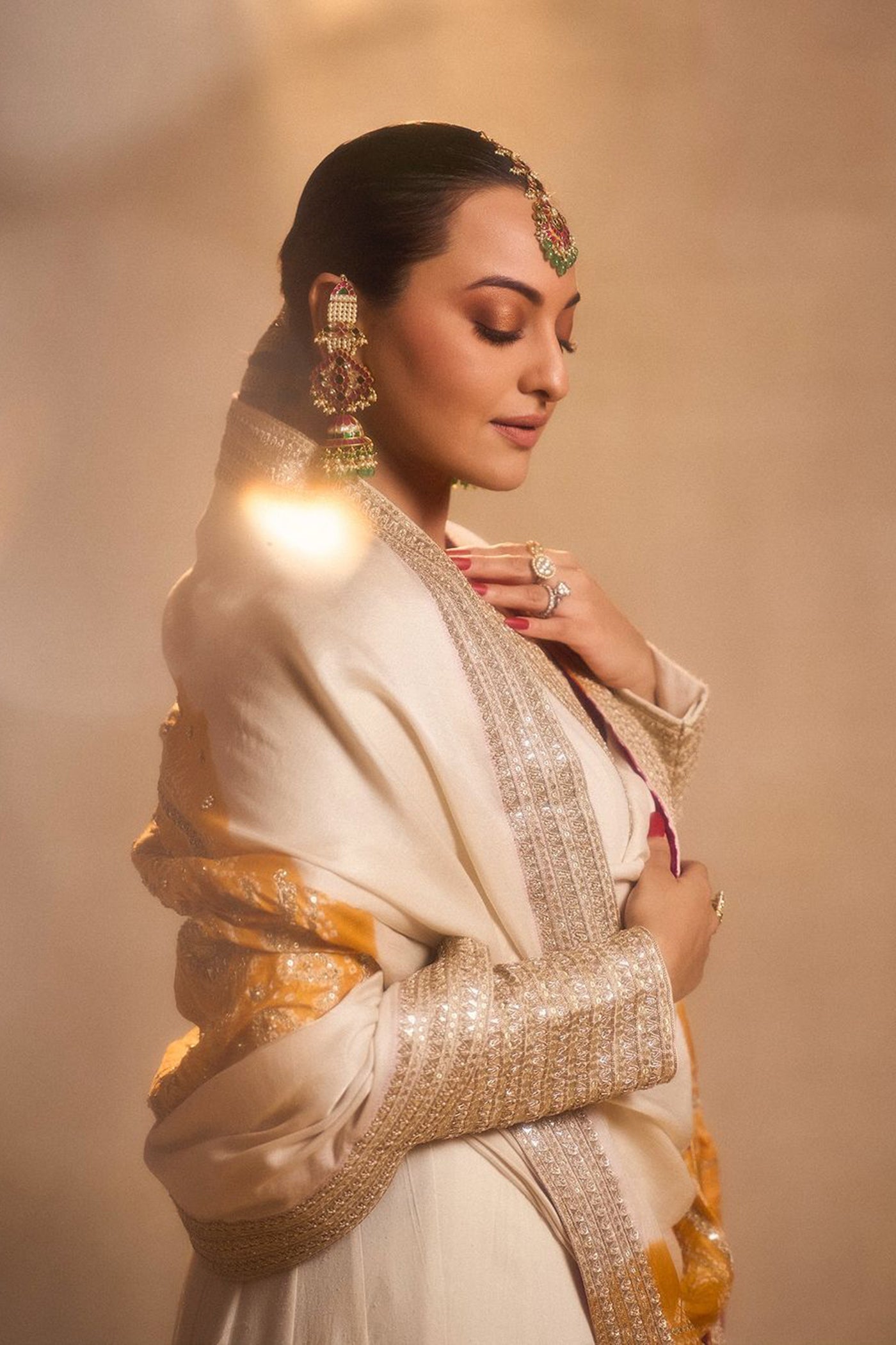 Ivory Moonga Silk Anarkali Set