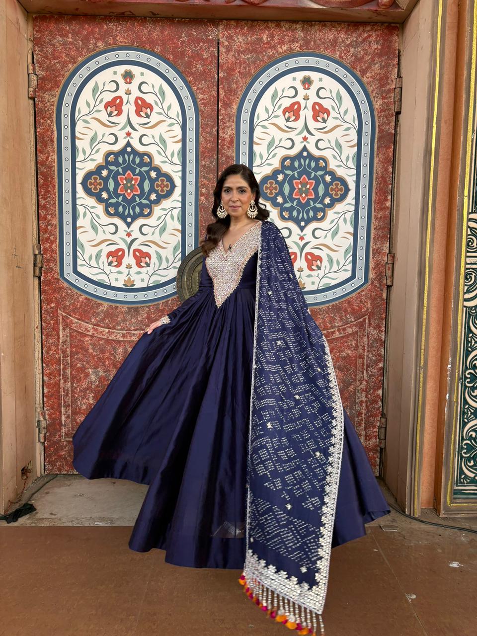 BHAVNA PANDEY In Midnight blue Anarkali Set