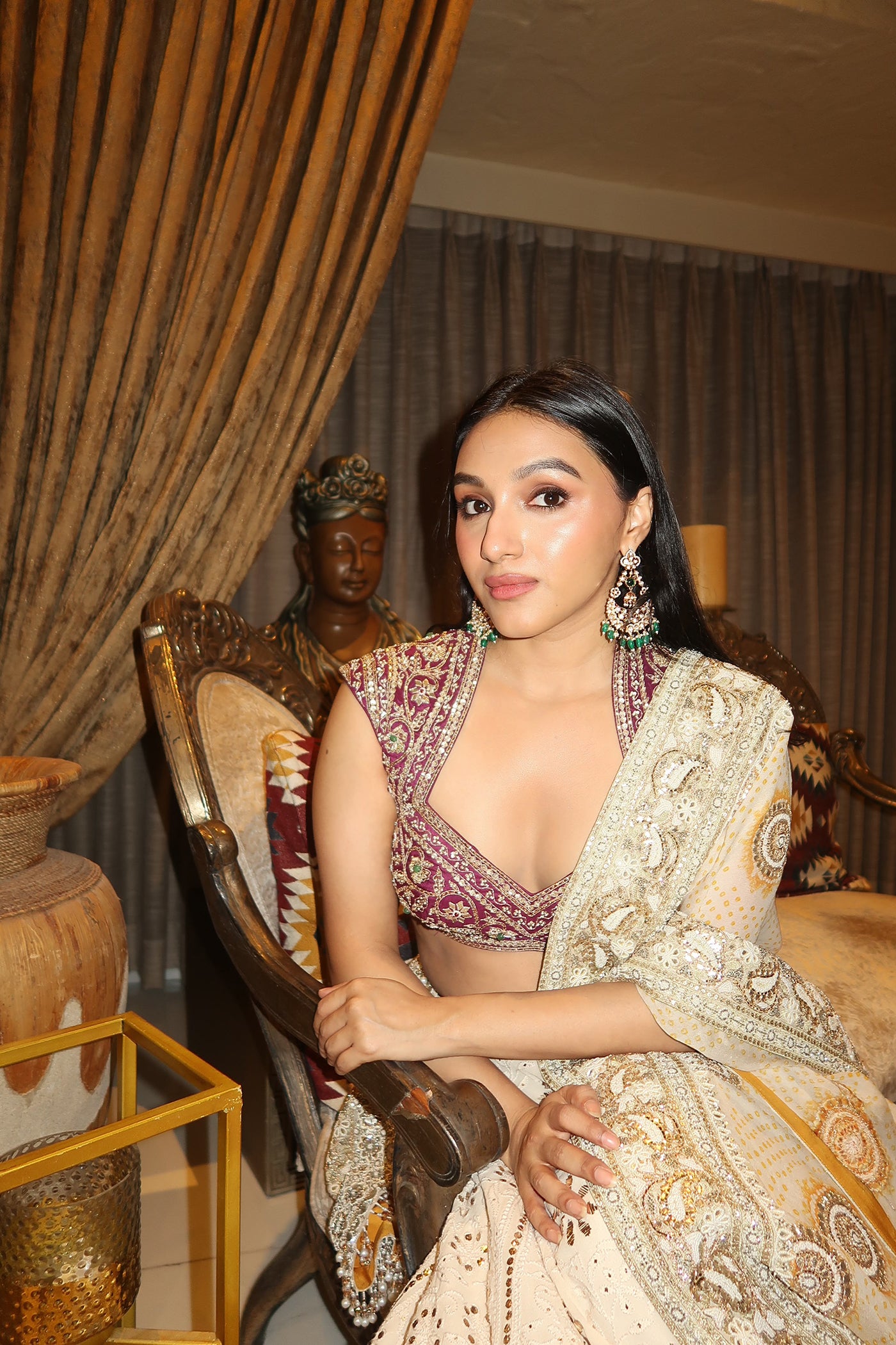 TANISHA IN Ivory Chikankari Lehenga with Ivory Bandhani Dupatta