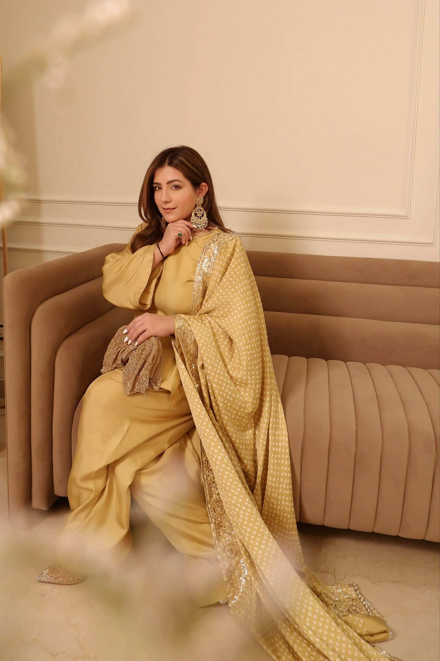 Olive Green Dupion Farsi Silk Kurta Set With Bandhani Dupatta