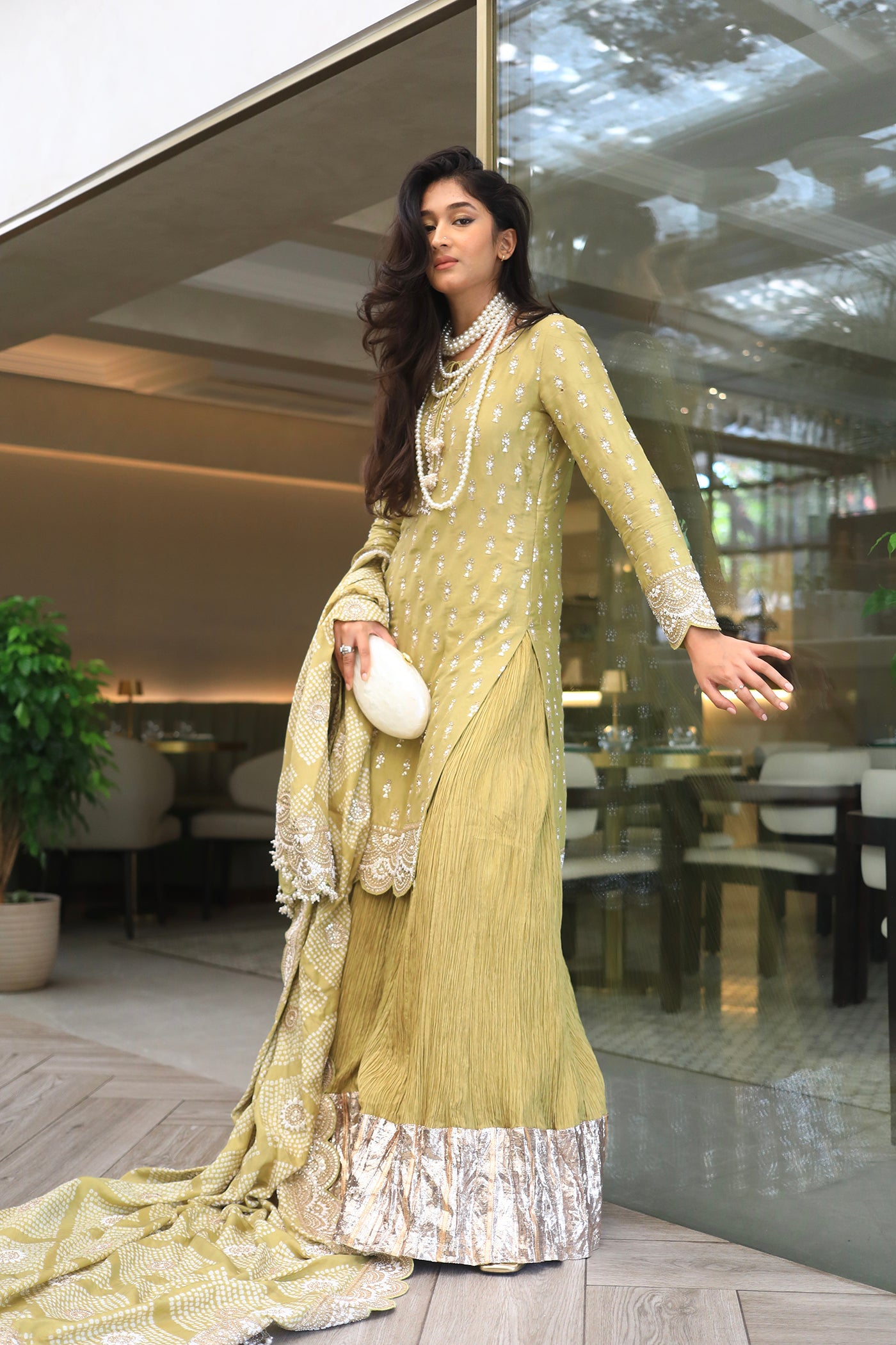 Green Dupion Silk Kurta With Crushed Lampi Border Sharara Set