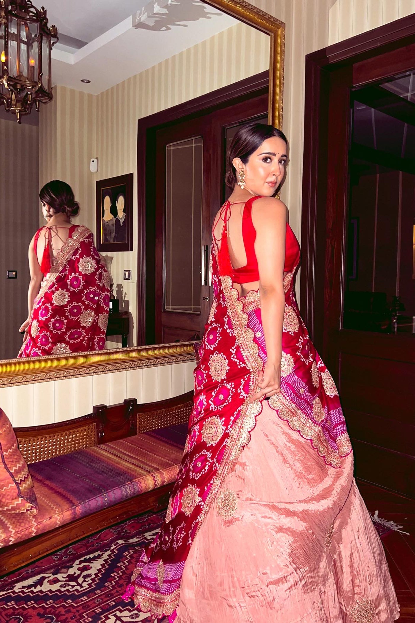 Onion Pink Crushed Lehenga Set