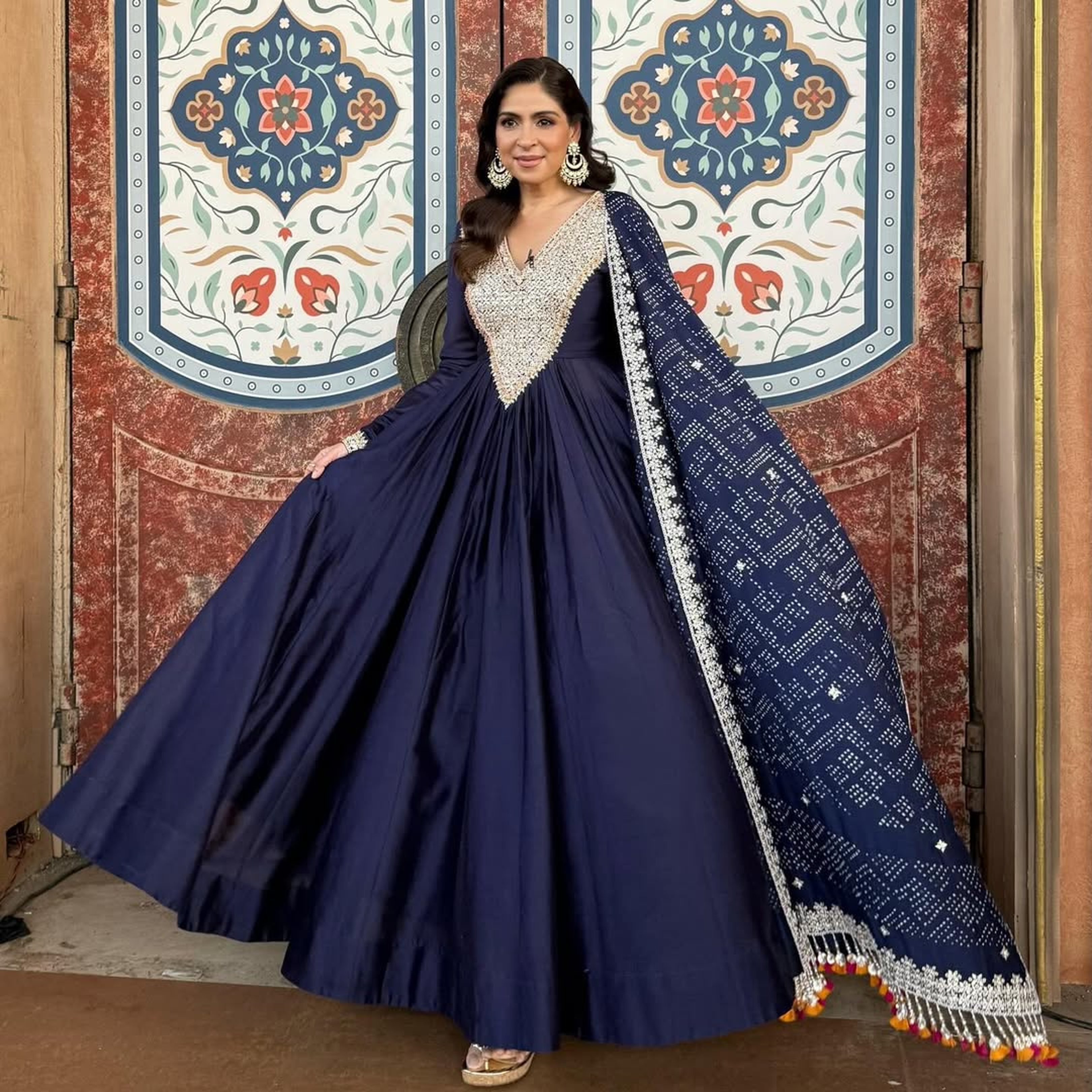 BHAVNA PANDEY In Midnight blue Anarkali Set