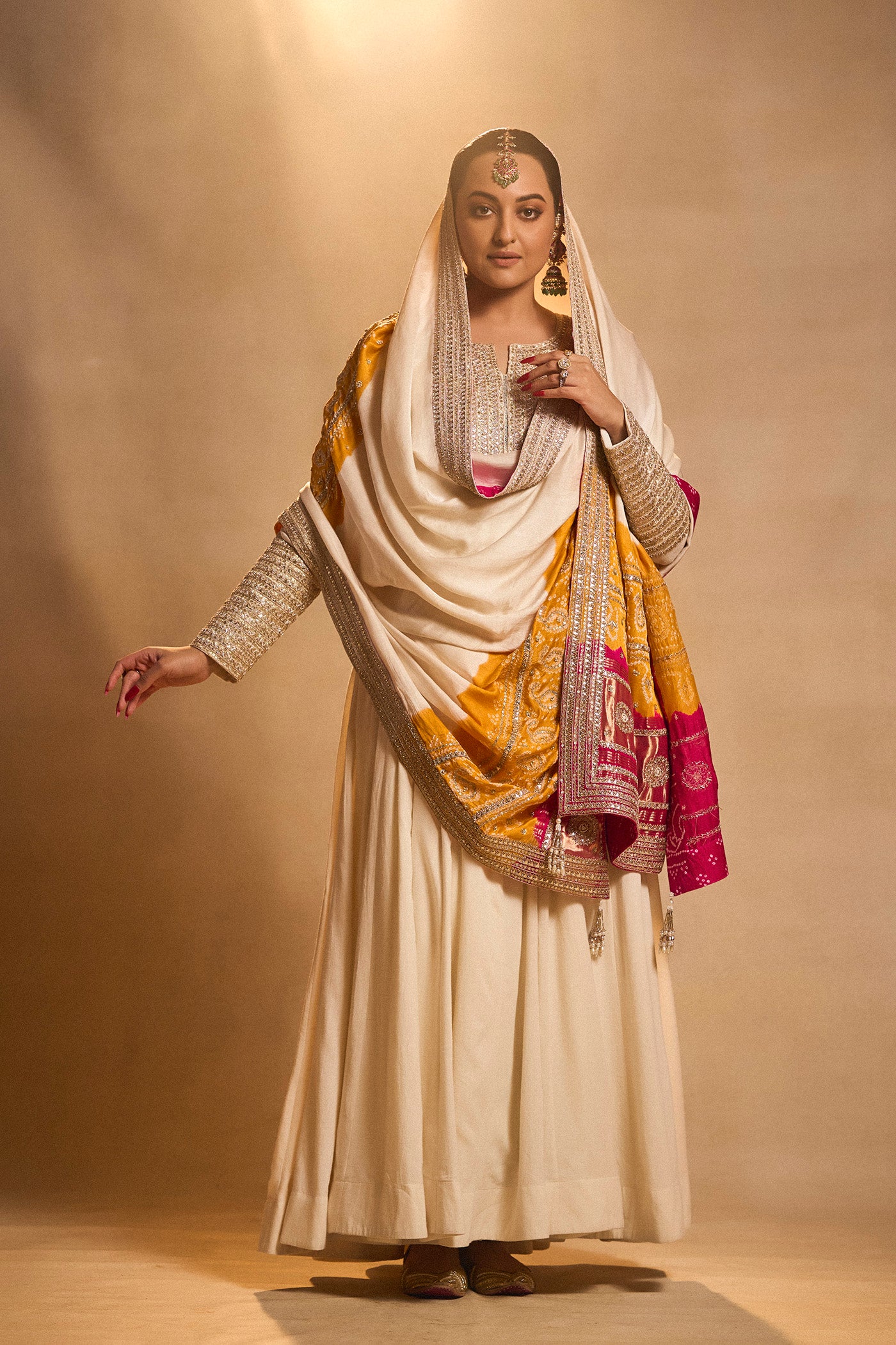 Ivory Moonga Silk Anarkali Set