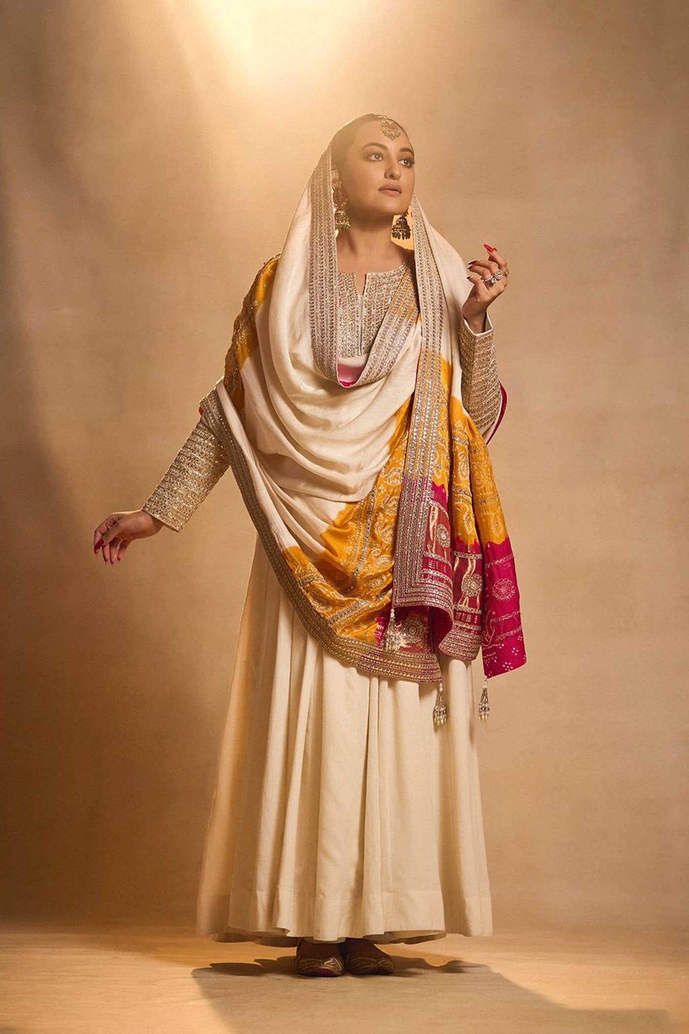 Ivory Moonga Silk Anarkali Set