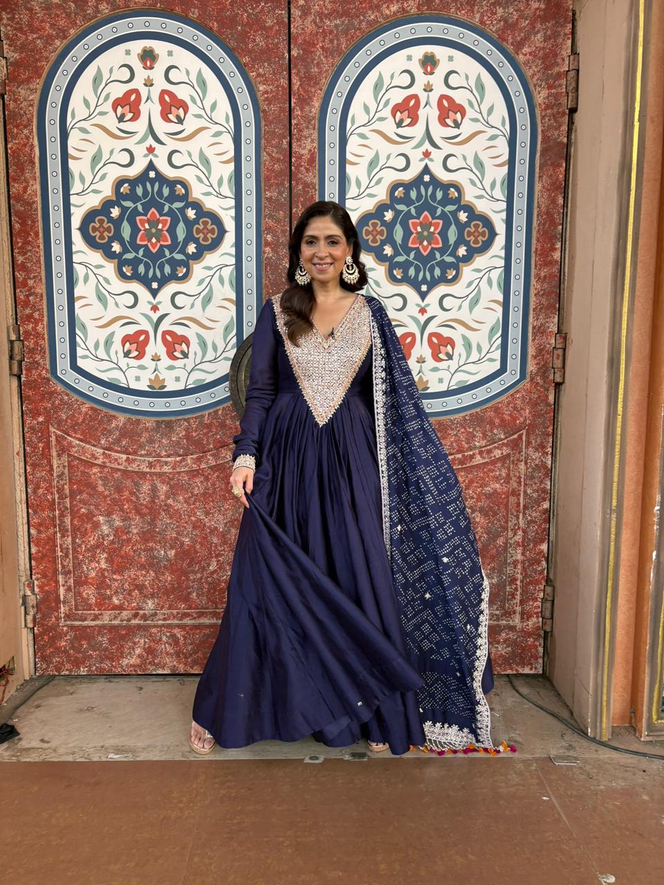 BHAVNA PANDEY In Midnight blue Anarkali Set