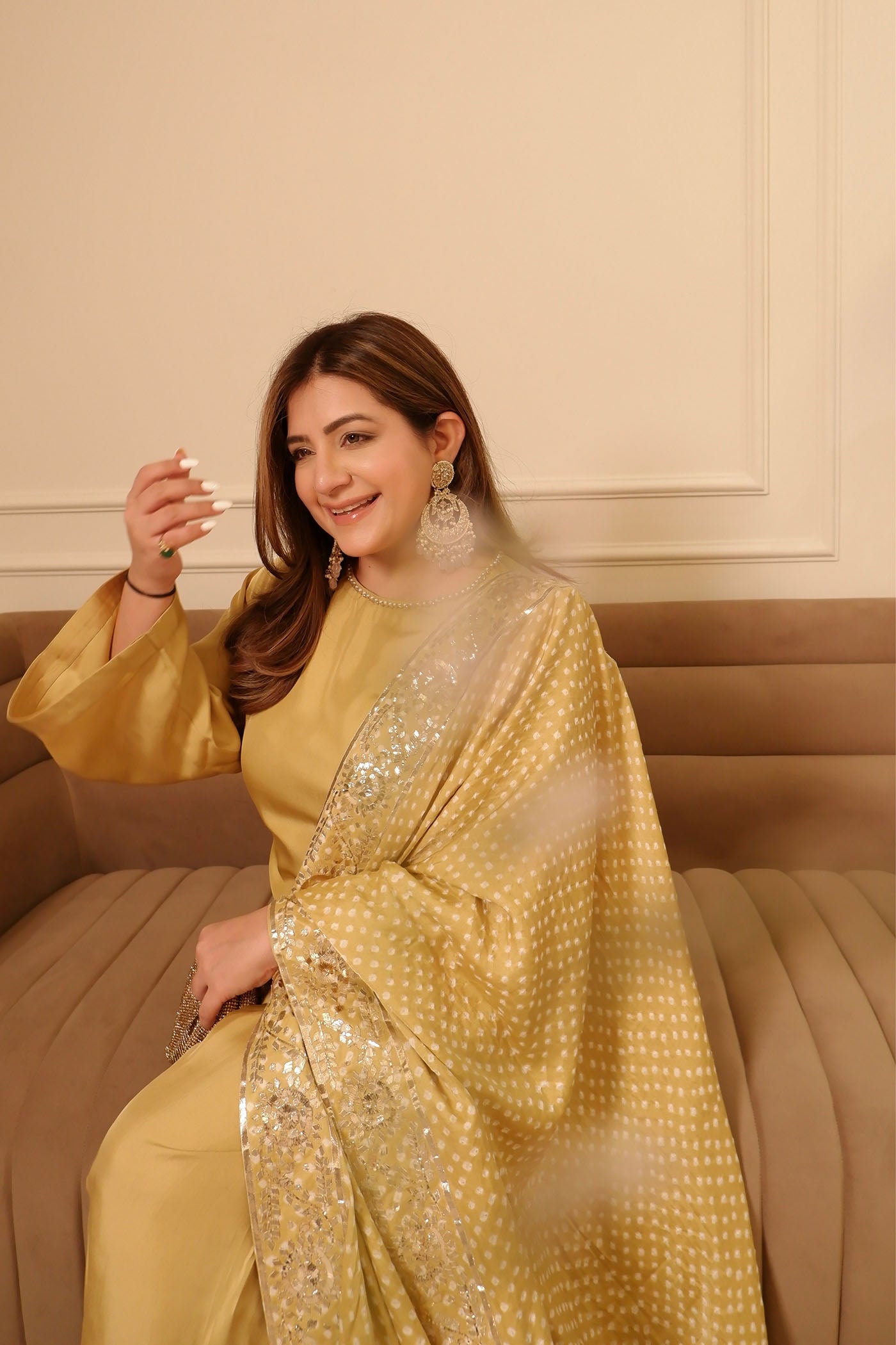 Olive Green Dupion Farsi Silk Kurta Set With Bandhani Dupatta