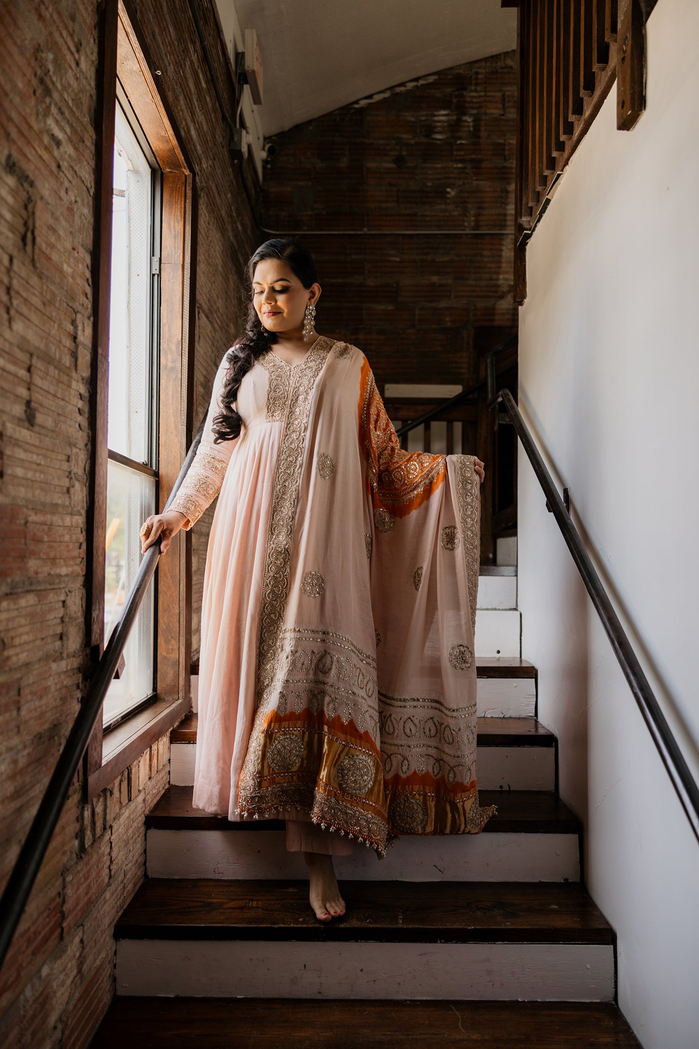 Peach Embroidered Anarkali Set
