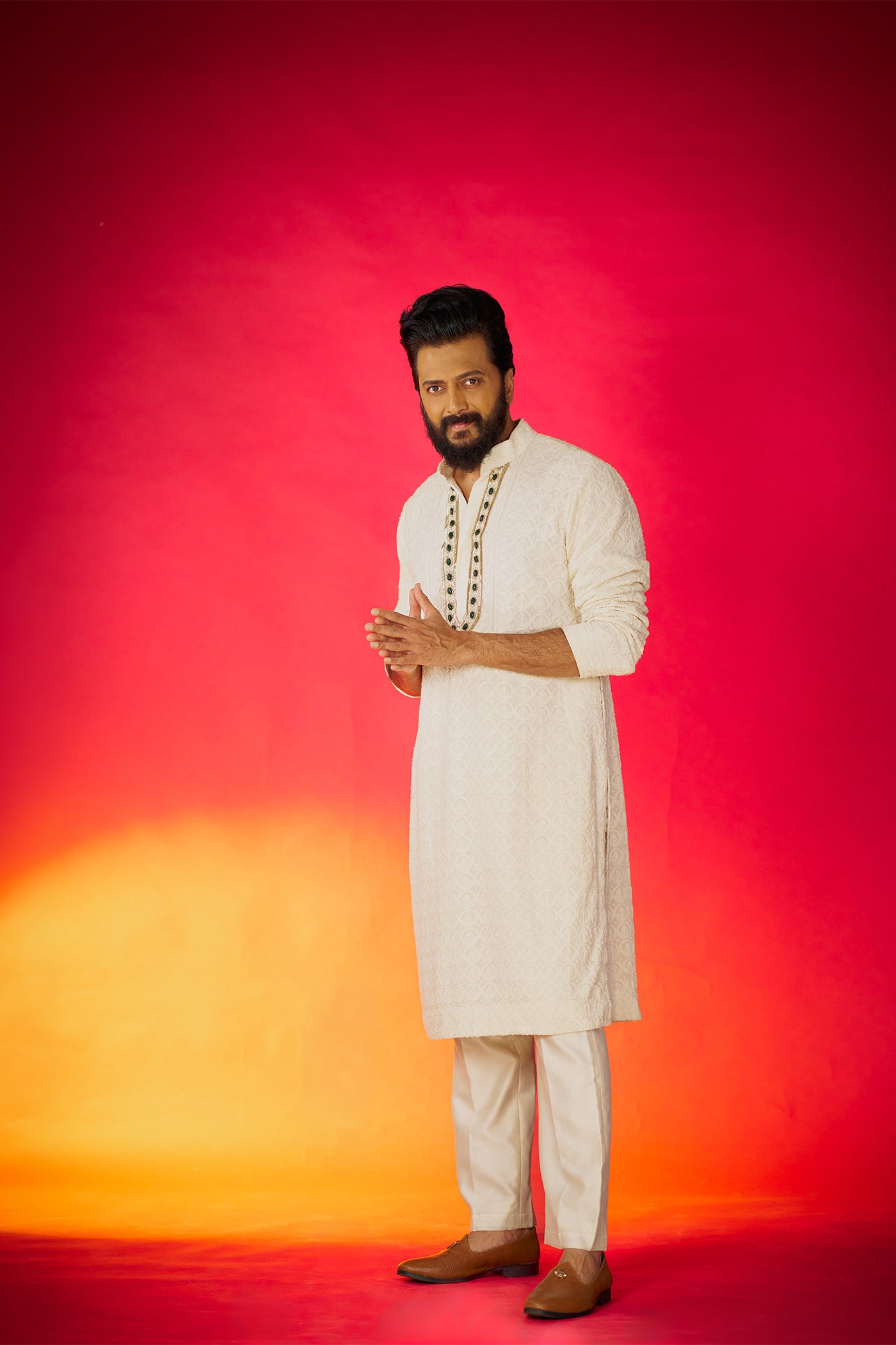 RITESH DESHMUKH In Ivory Chikankari kurta set