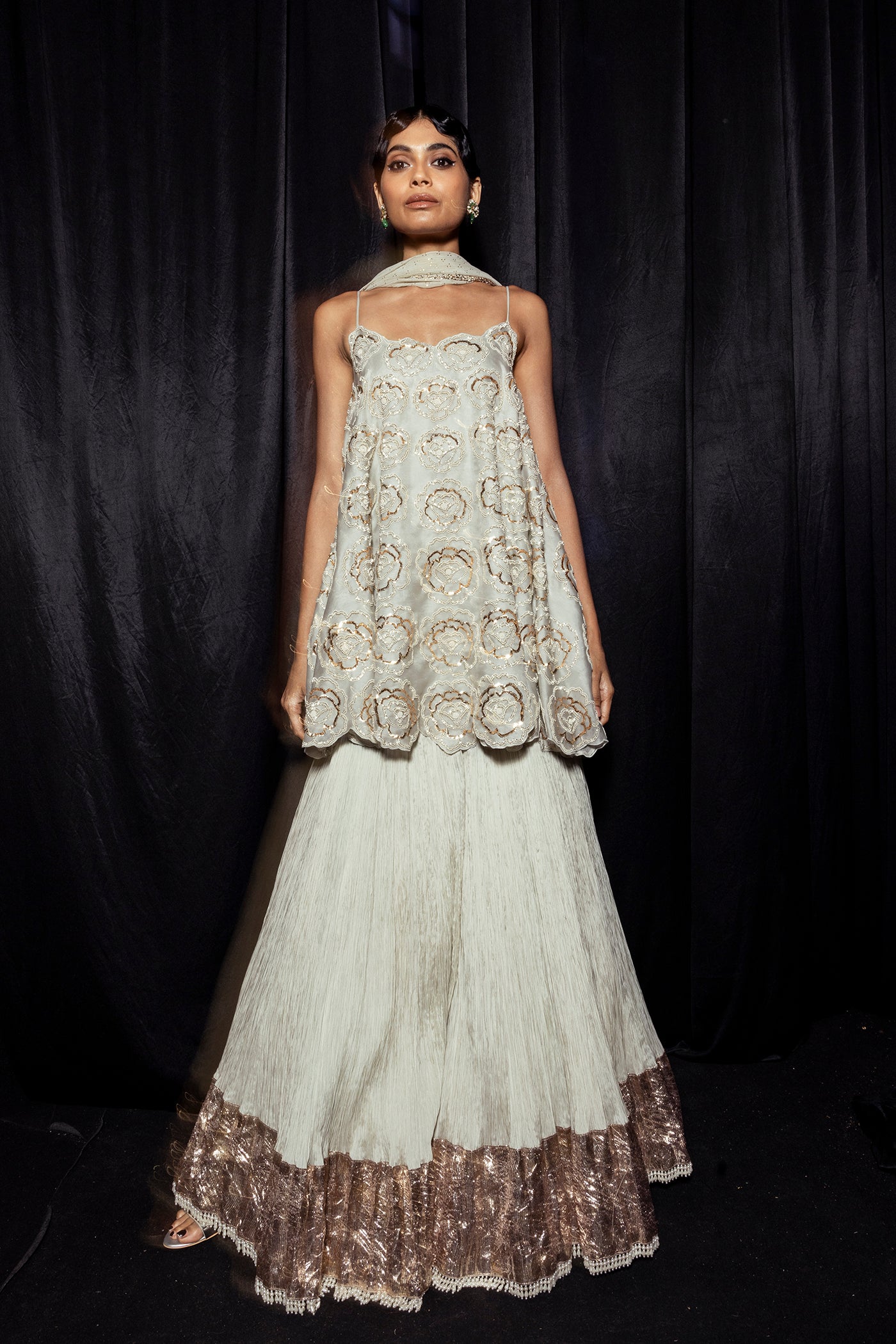 Ice Blue Embellished Kurta Sharara Set