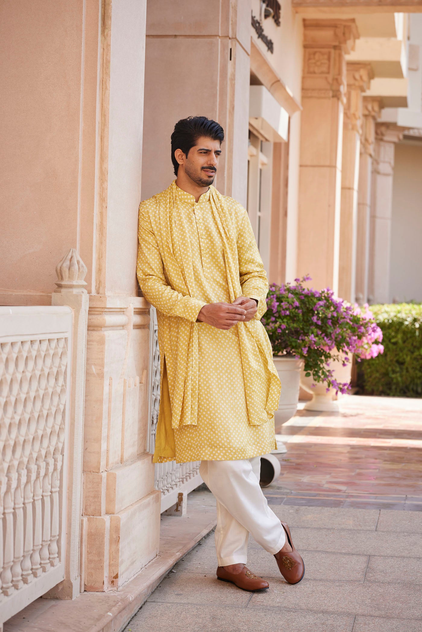 YELLOW DOT BANDHANI GAJJI SILK KURTA SET