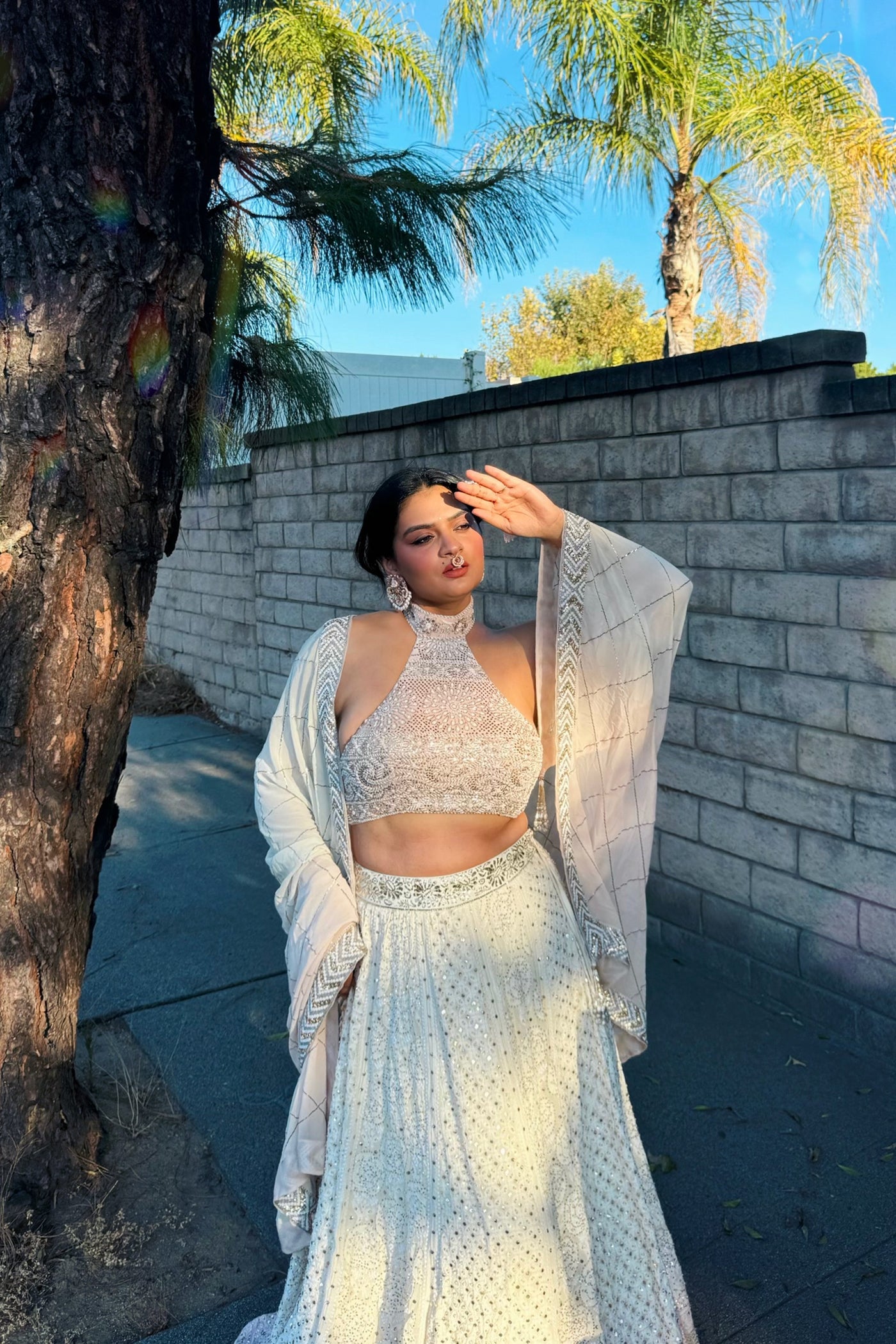 Blush Pink Halter-Neck Embroidered Lehenga Set