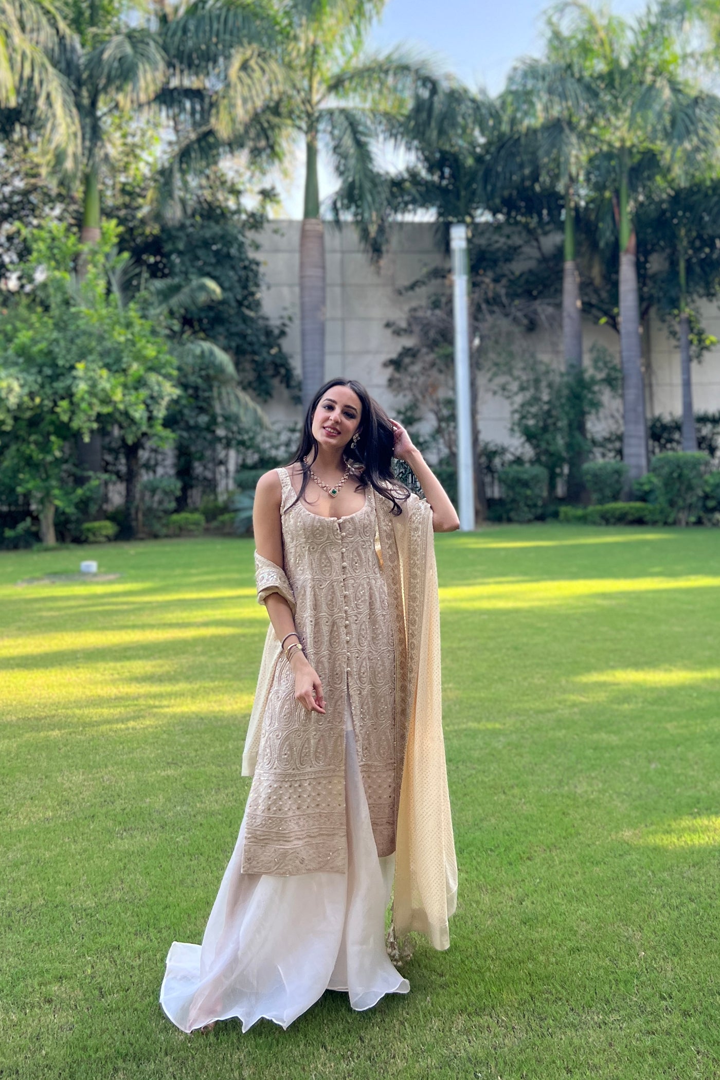 Ivory Embroidered Kurta Sharara Set