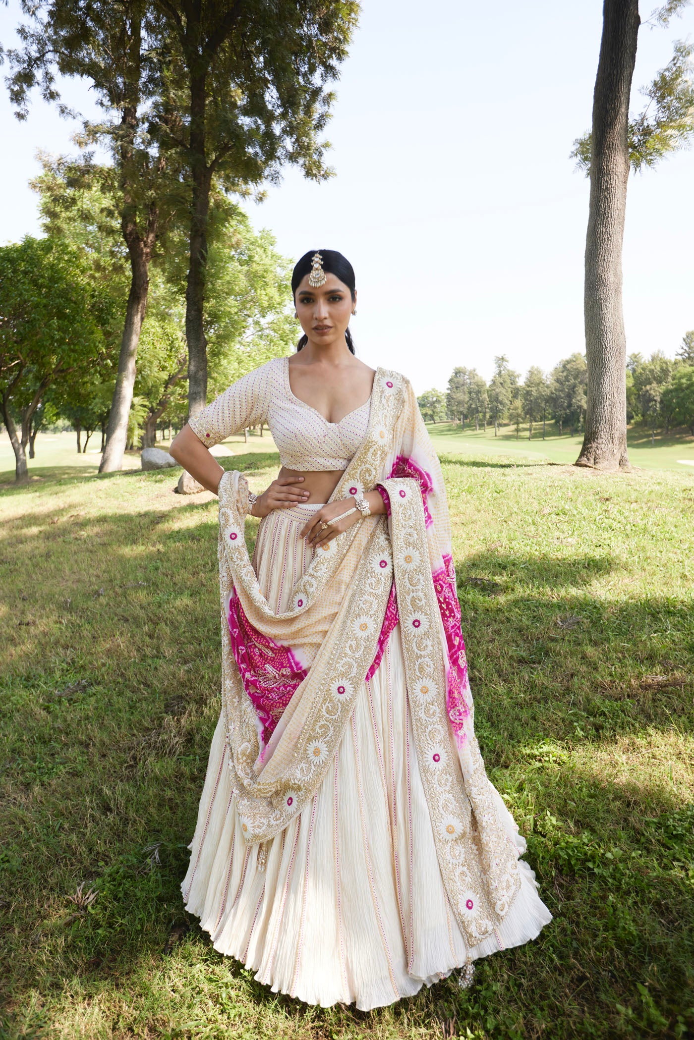 Ivory Crushed lehenga set