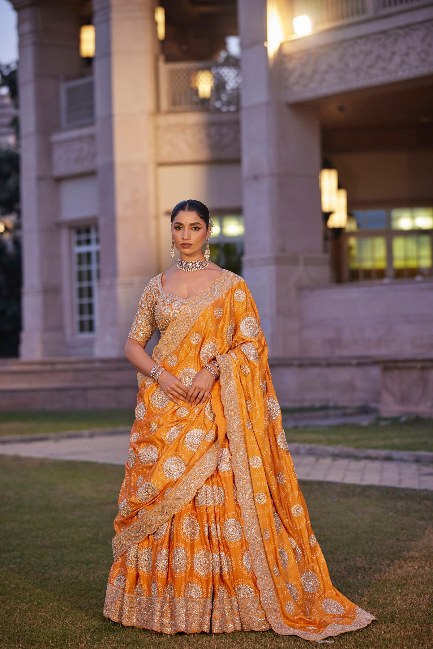 Orange Silk Bandhani Lehenga Set