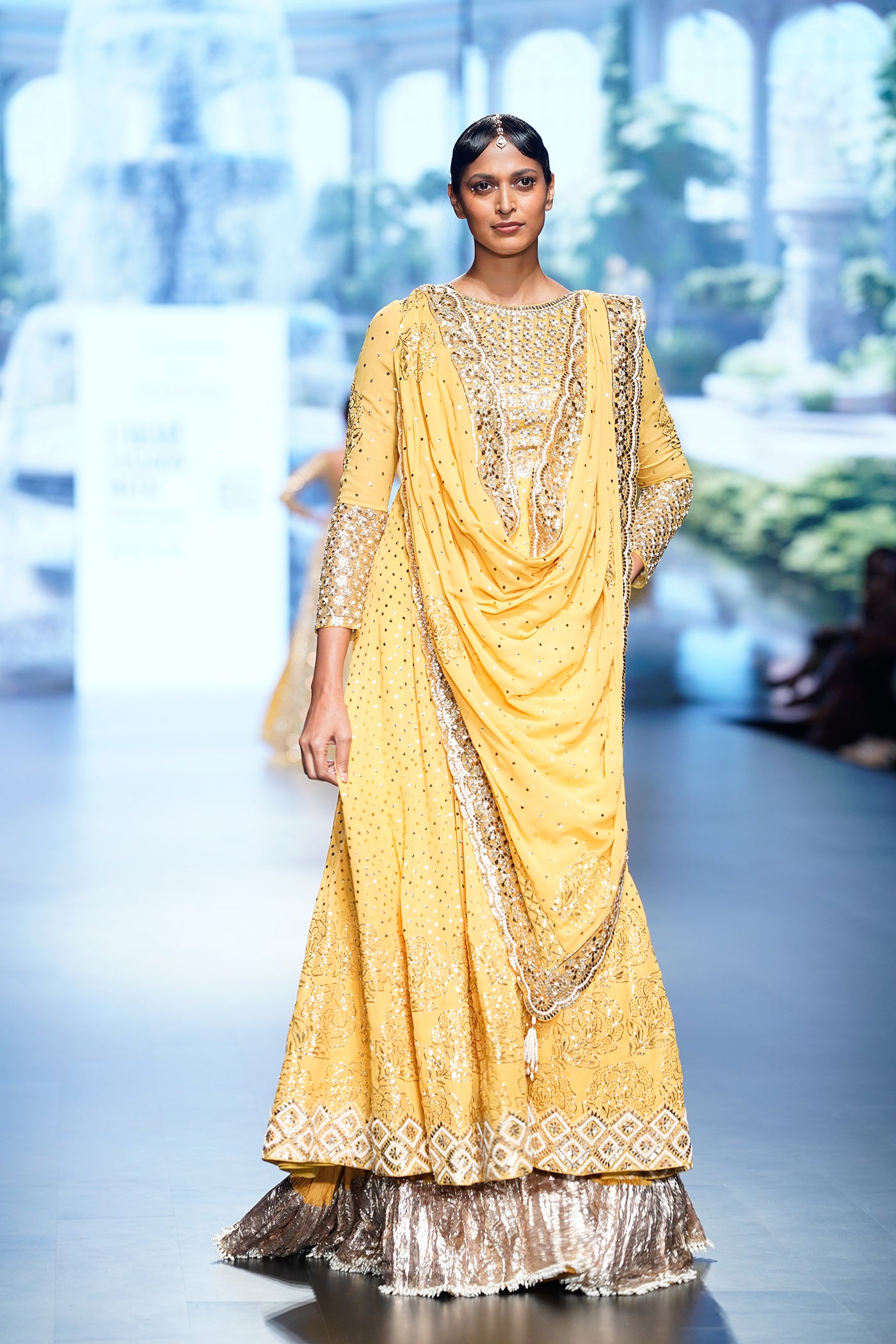 Yellow Embellished Anarkali Sharara Set