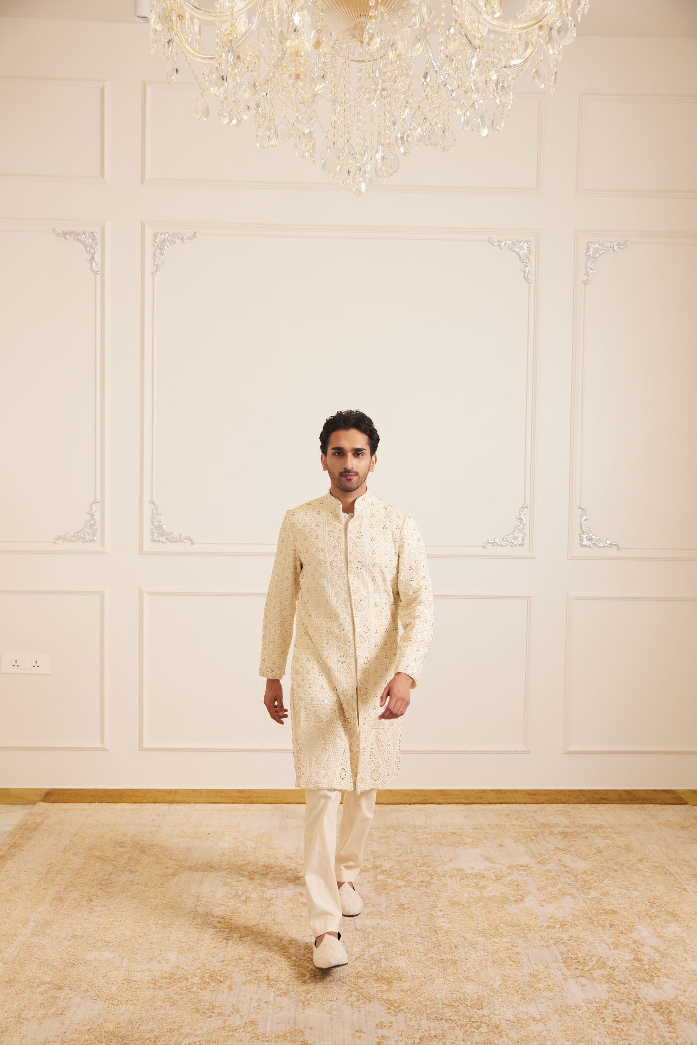 Ivory chikankari sherwani