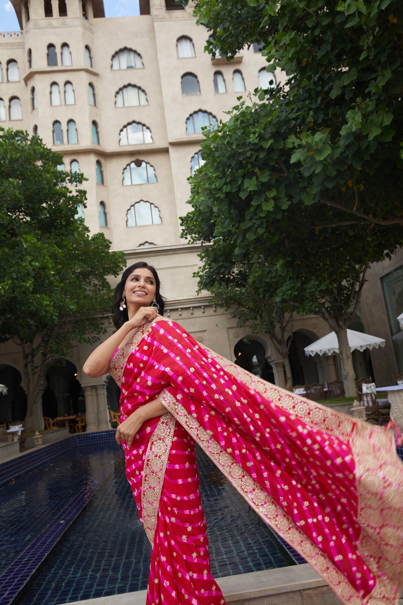 Red- Pink Mothra Saree set