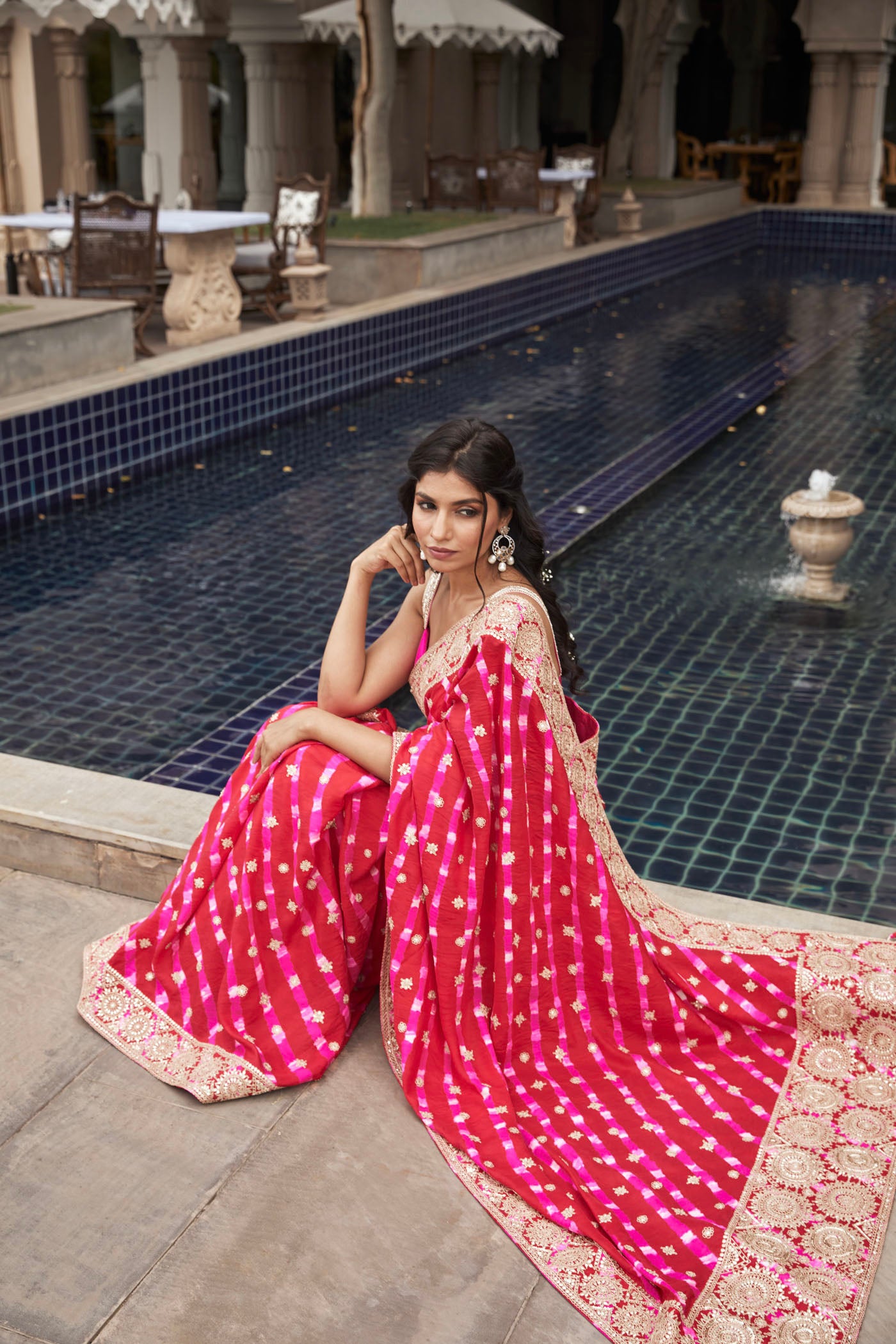 Red- Pink Mothra Saree set