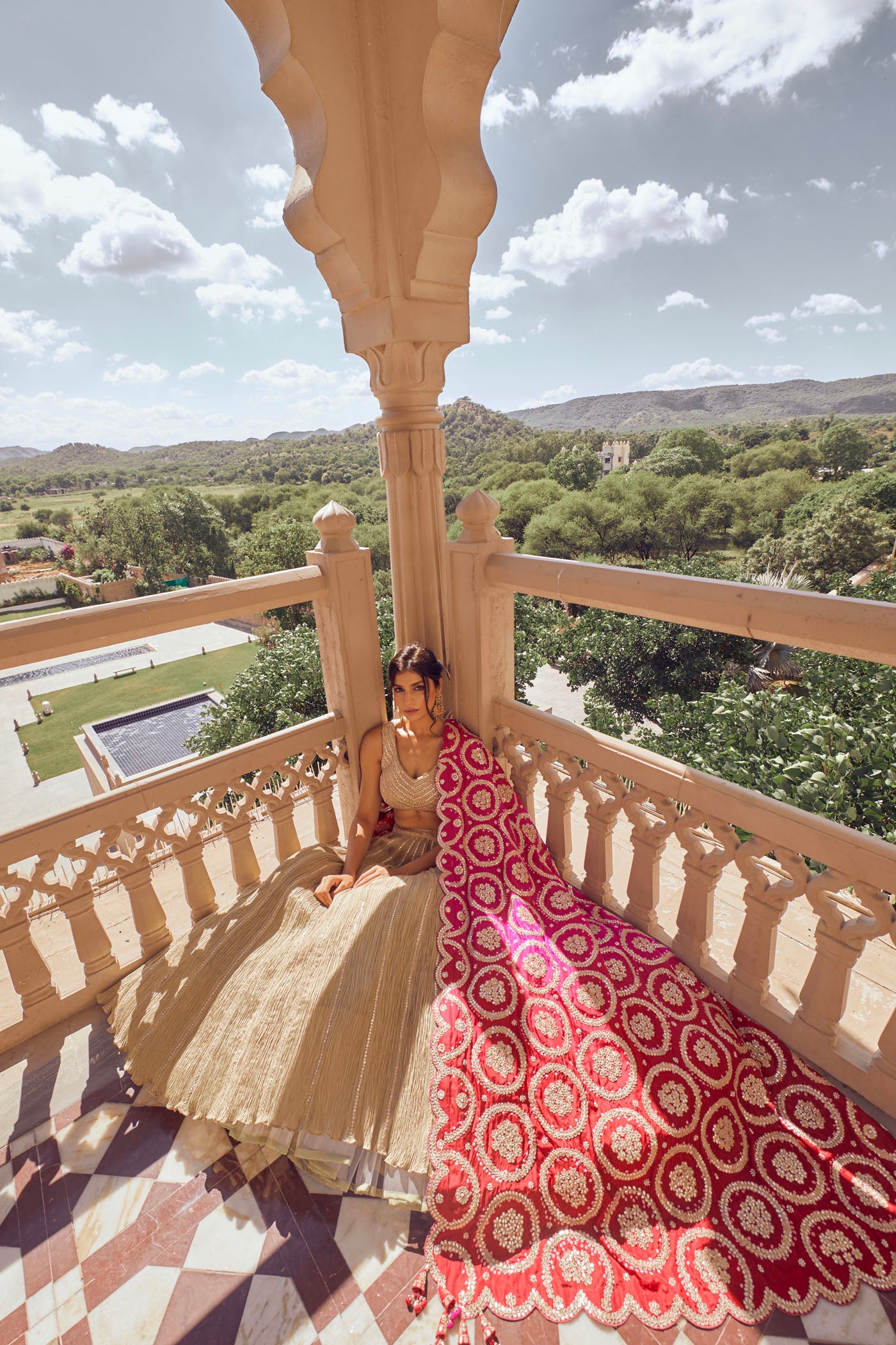 Green Crushed Silk Lehenga Set