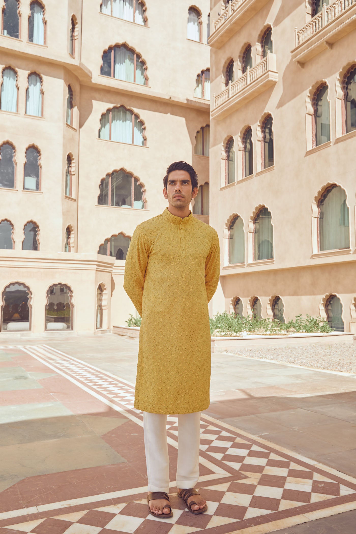Mustard Chikankari Kurta Set