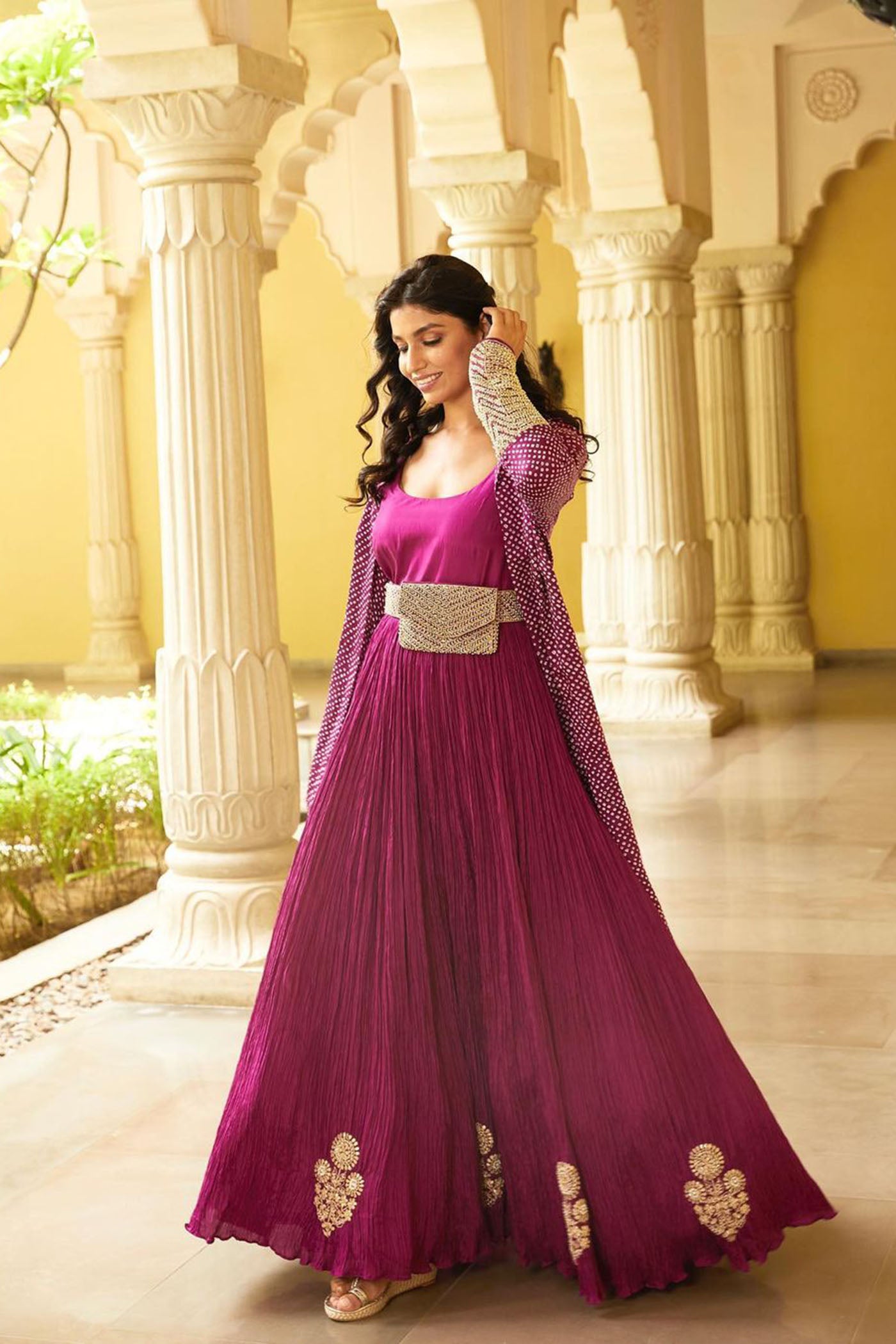 purple Crushed Silk Bandhani Jacket Set