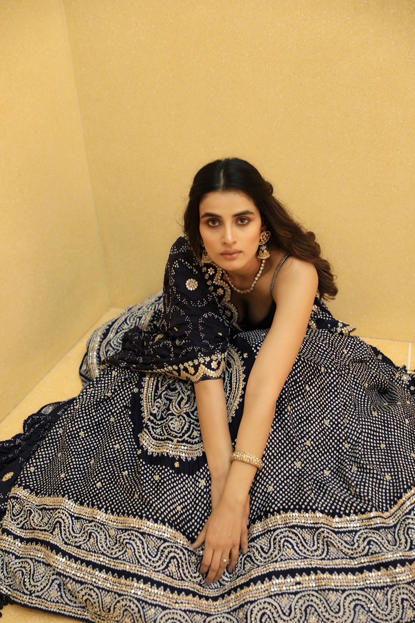 NAVY BLUE BANDHANI LEHENGA SET