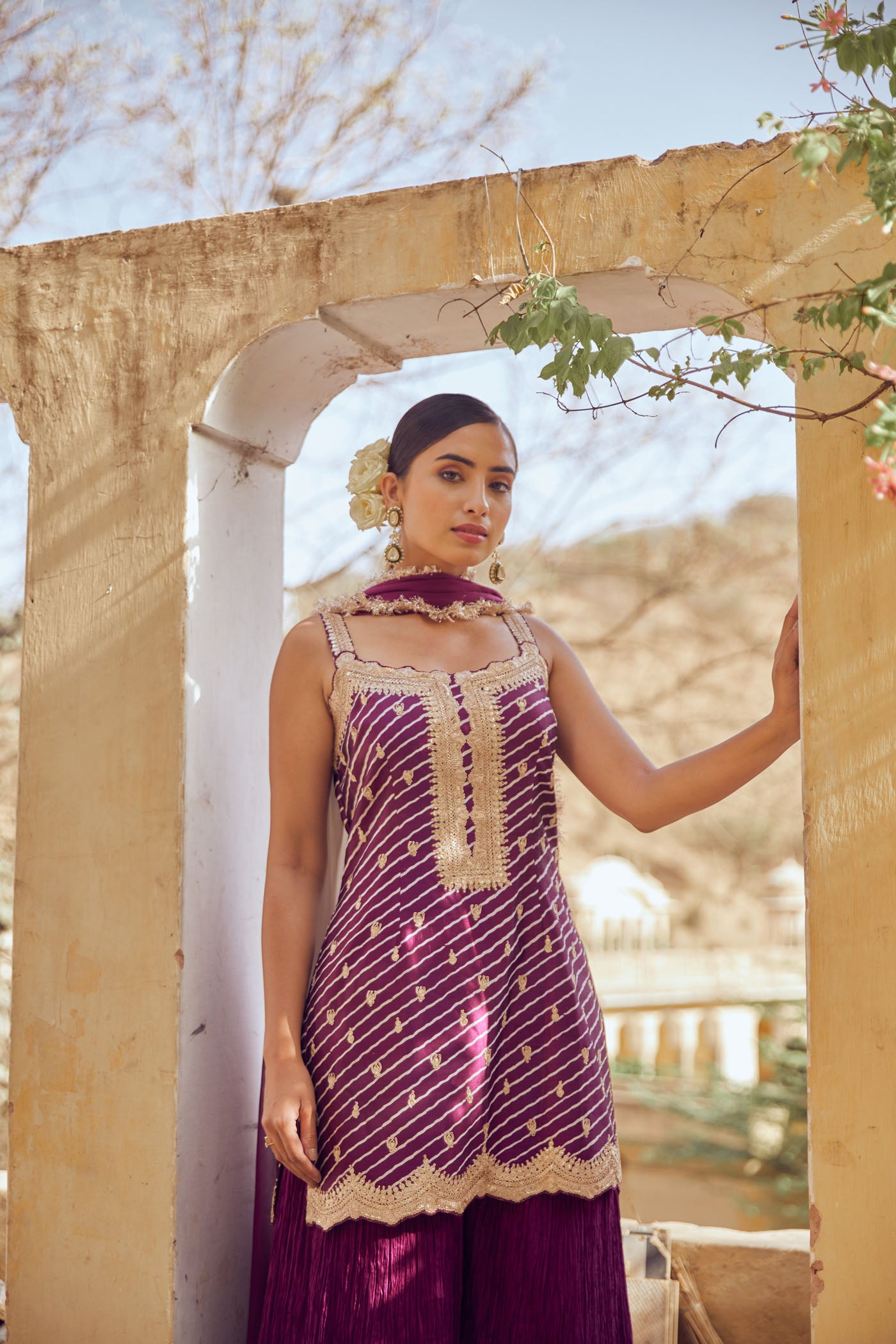 Purple Crushed Sharara Set
