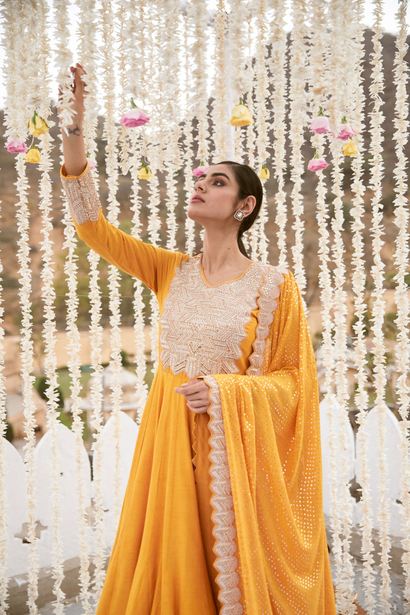 Mustard anarkali set