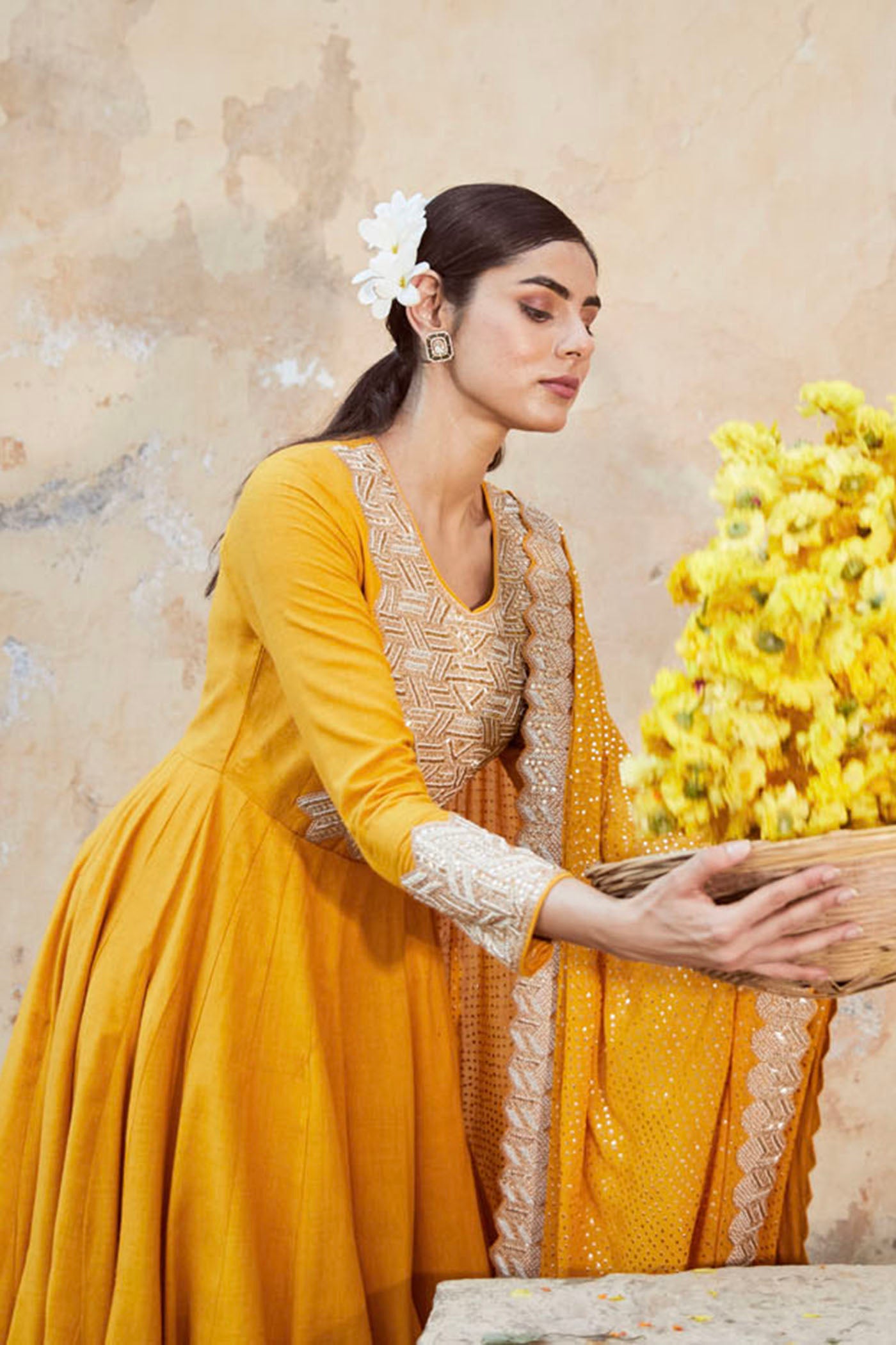 Mustard anarkali set