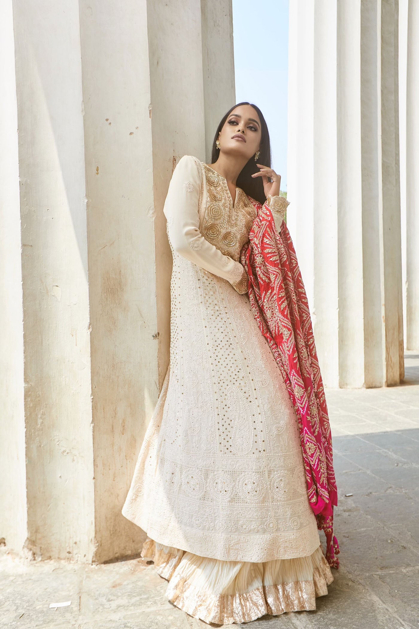 Ivory Embroidered chikankari Anarkali set