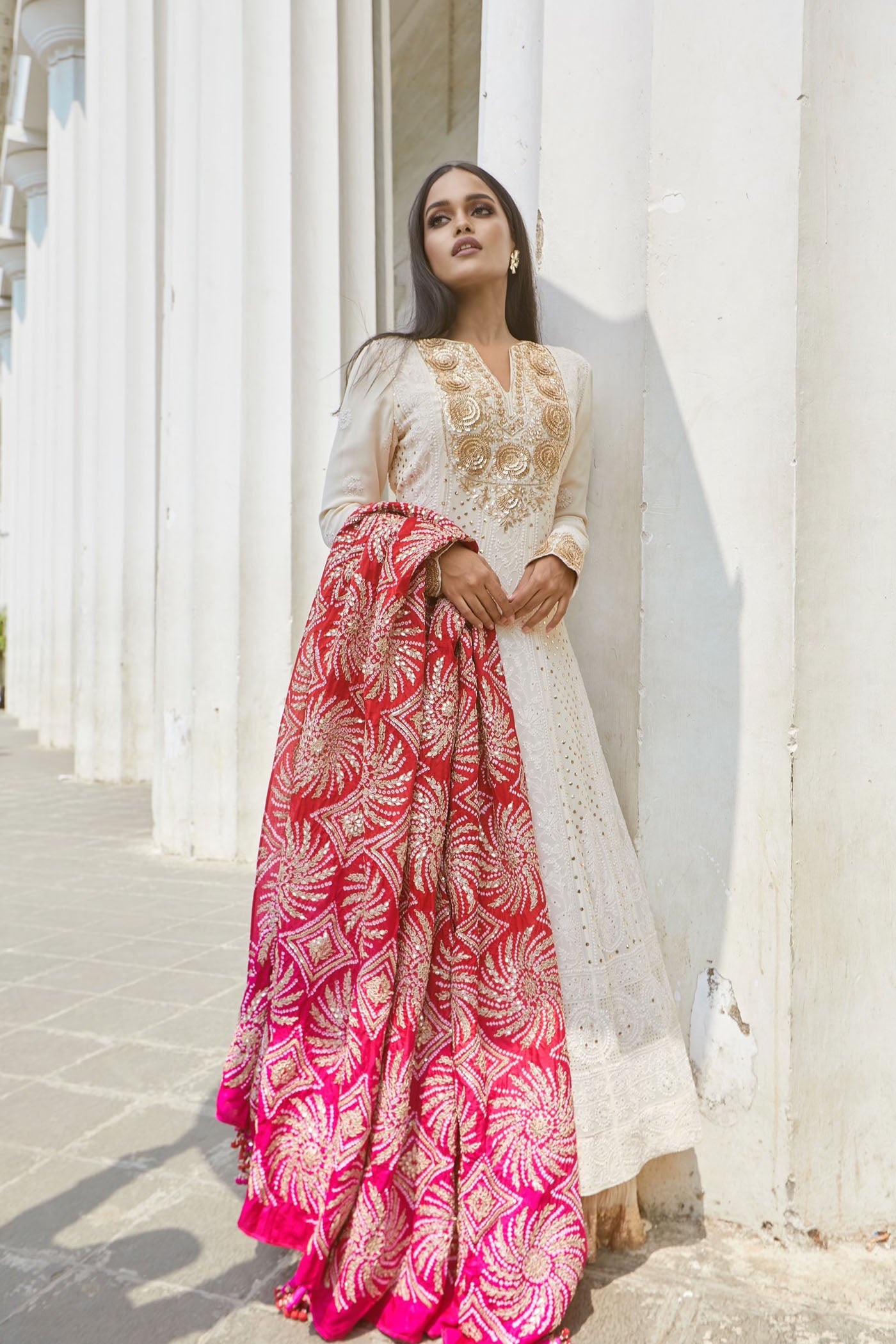 Ivory Embroidered chikankari Anarkali set