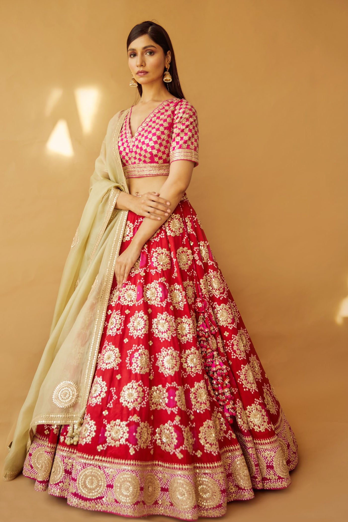 Red Embroidered bandhni Lehenga