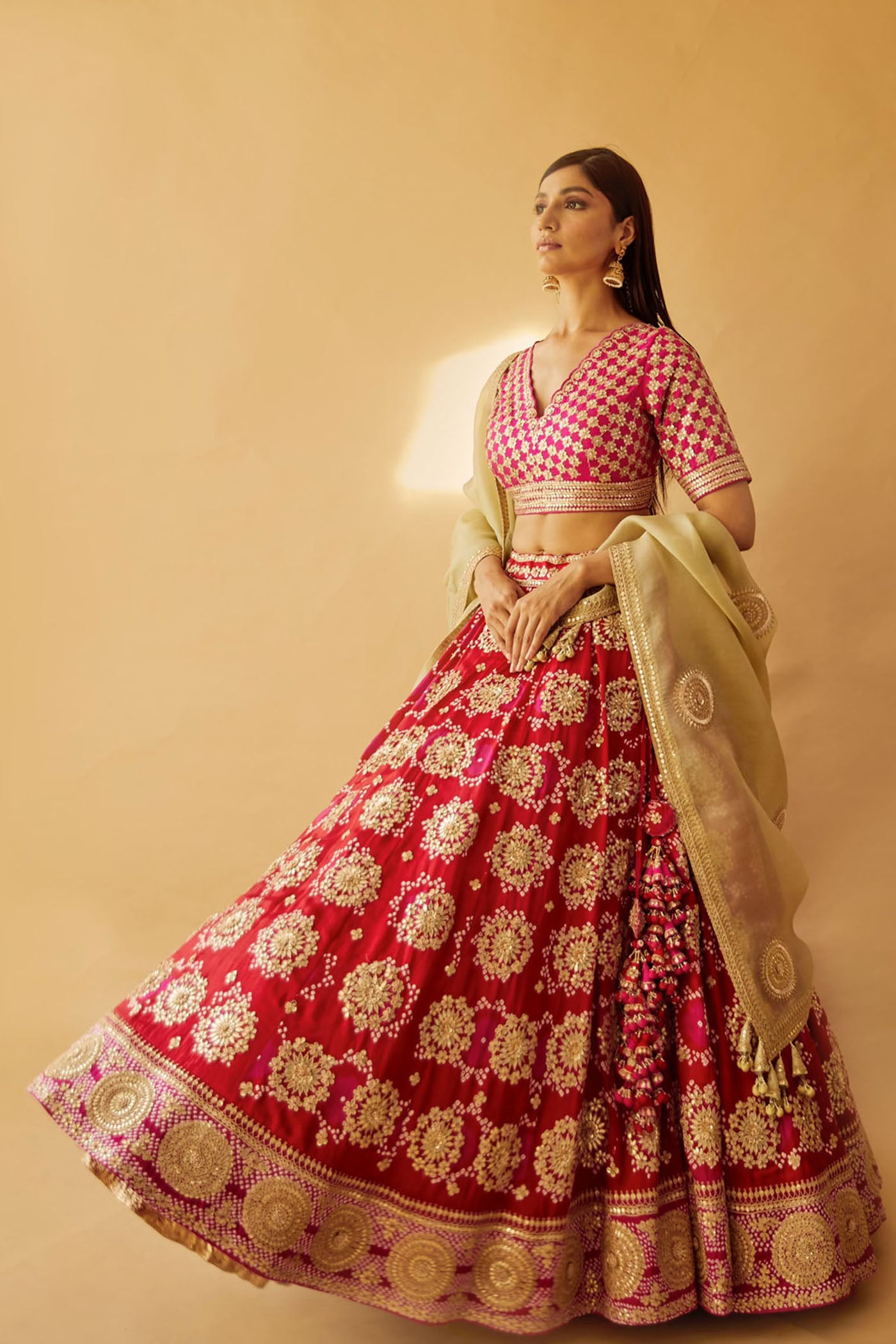 Red Embroidered bandhni Lehenga